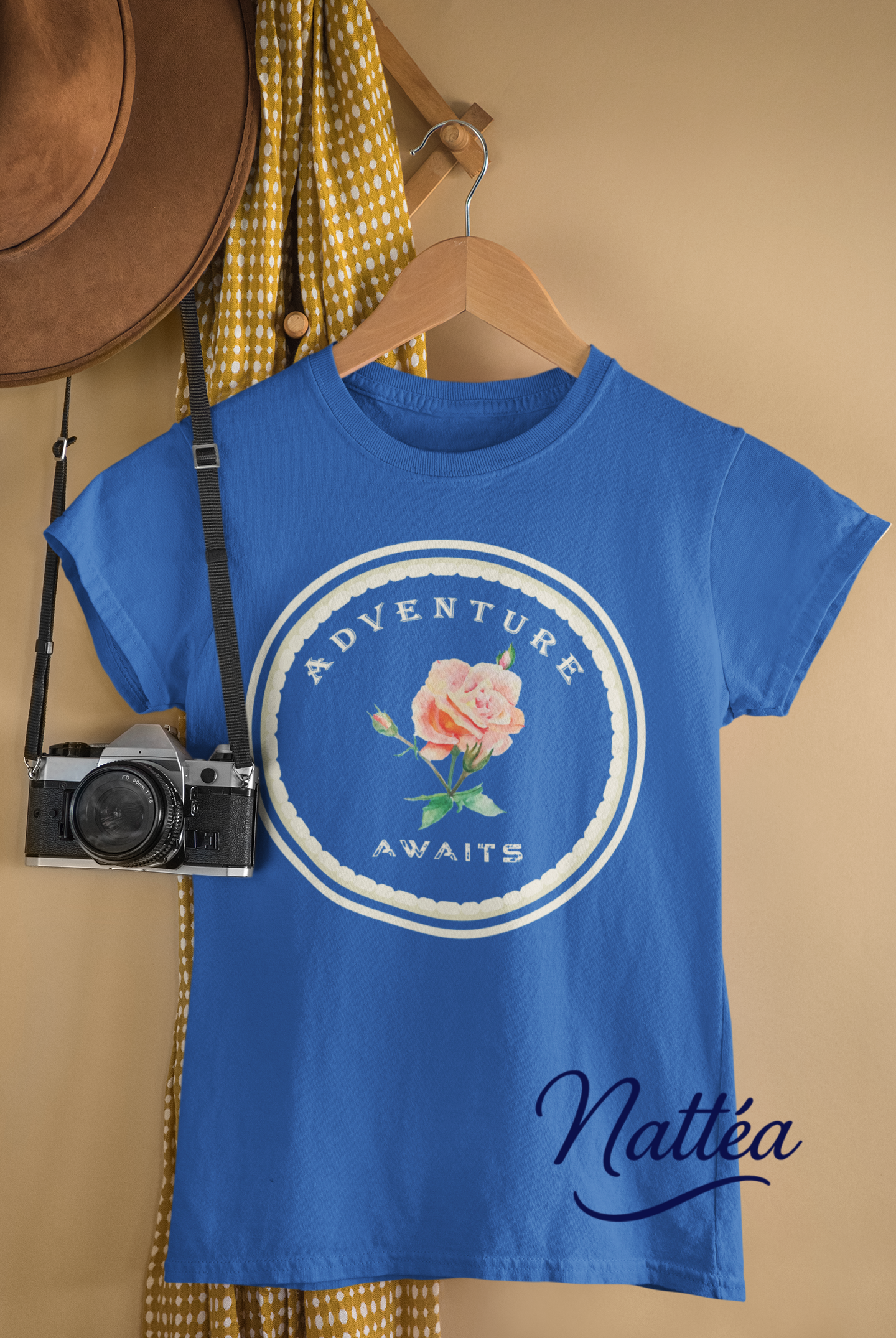 Adventure Awaits Style Floral Watercolor T-Shirt – Pastel Rose from Original Painting