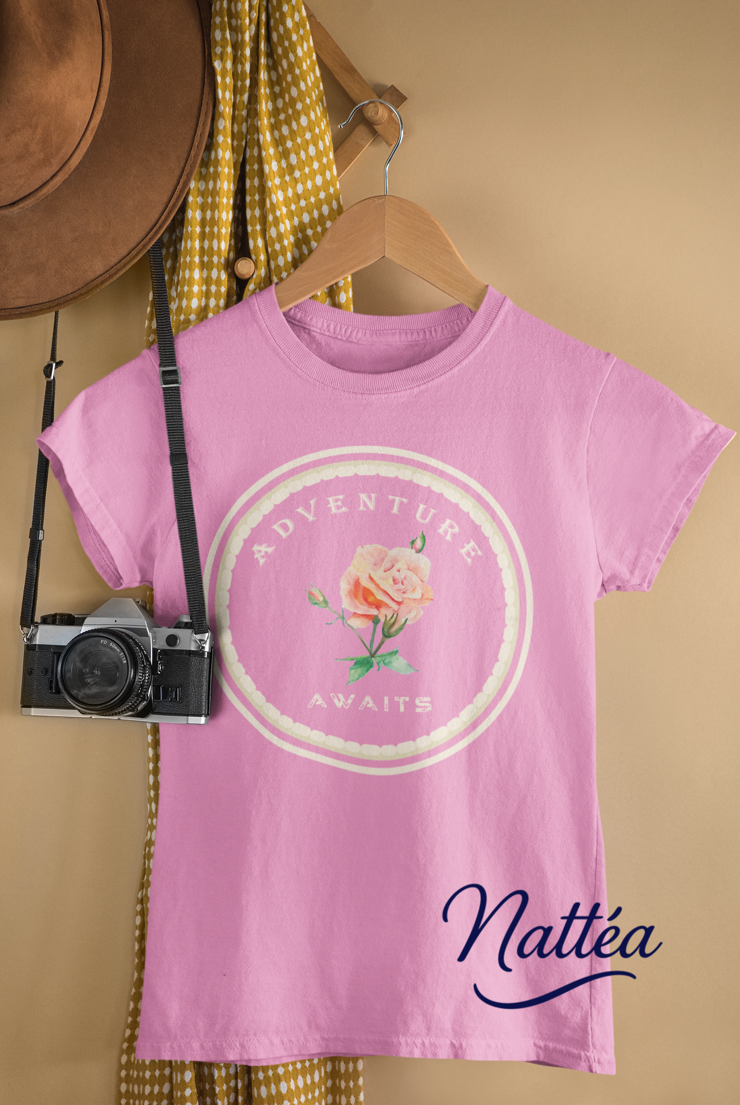 Adventure Awaits Style Floral Watercolor T-Shirt – Pastel Rose from Original Painting