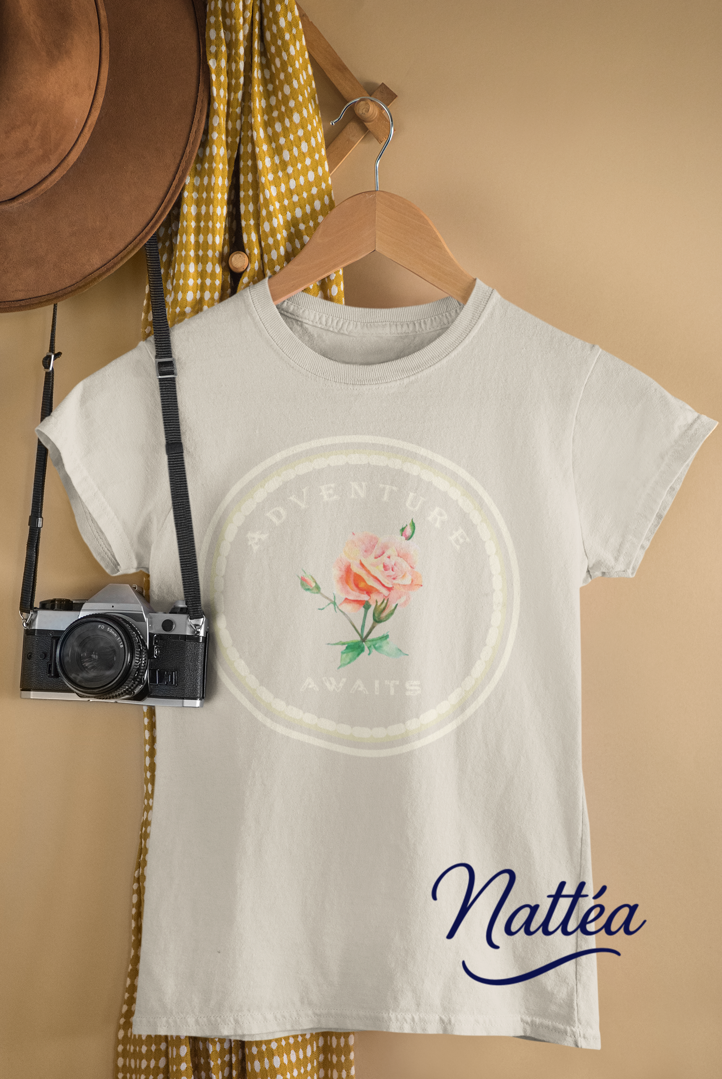 Adventure Awaits Style Floral Watercolor T-Shirt – Pastel Rose from Original Painting