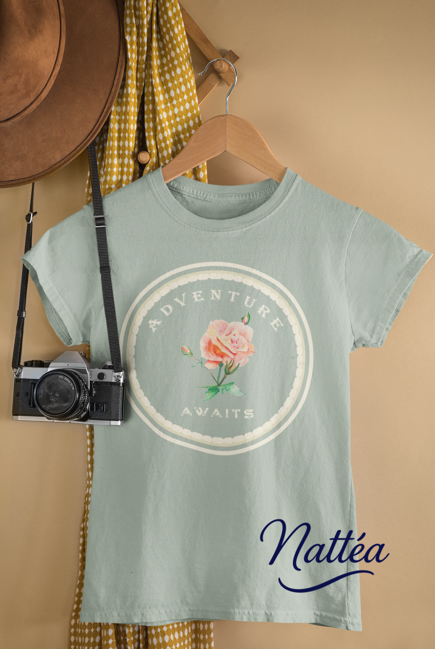 Adventure Awaits Style Floral Watercolor T-Shirt – Pastel Rose from Original Painting