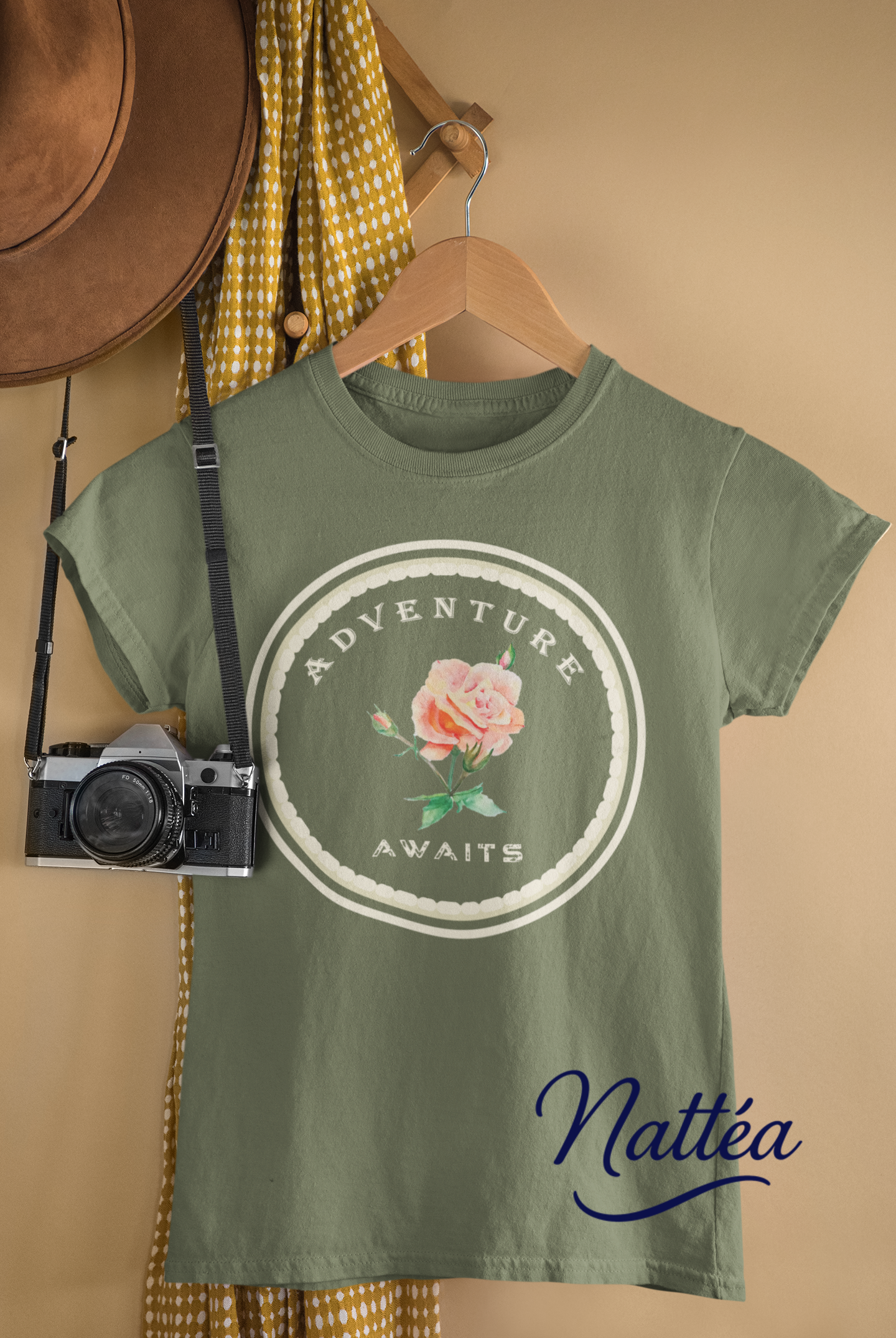 Adventure Awaits Style Floral Watercolor T-Shirt – Pastel Rose from Original Painting