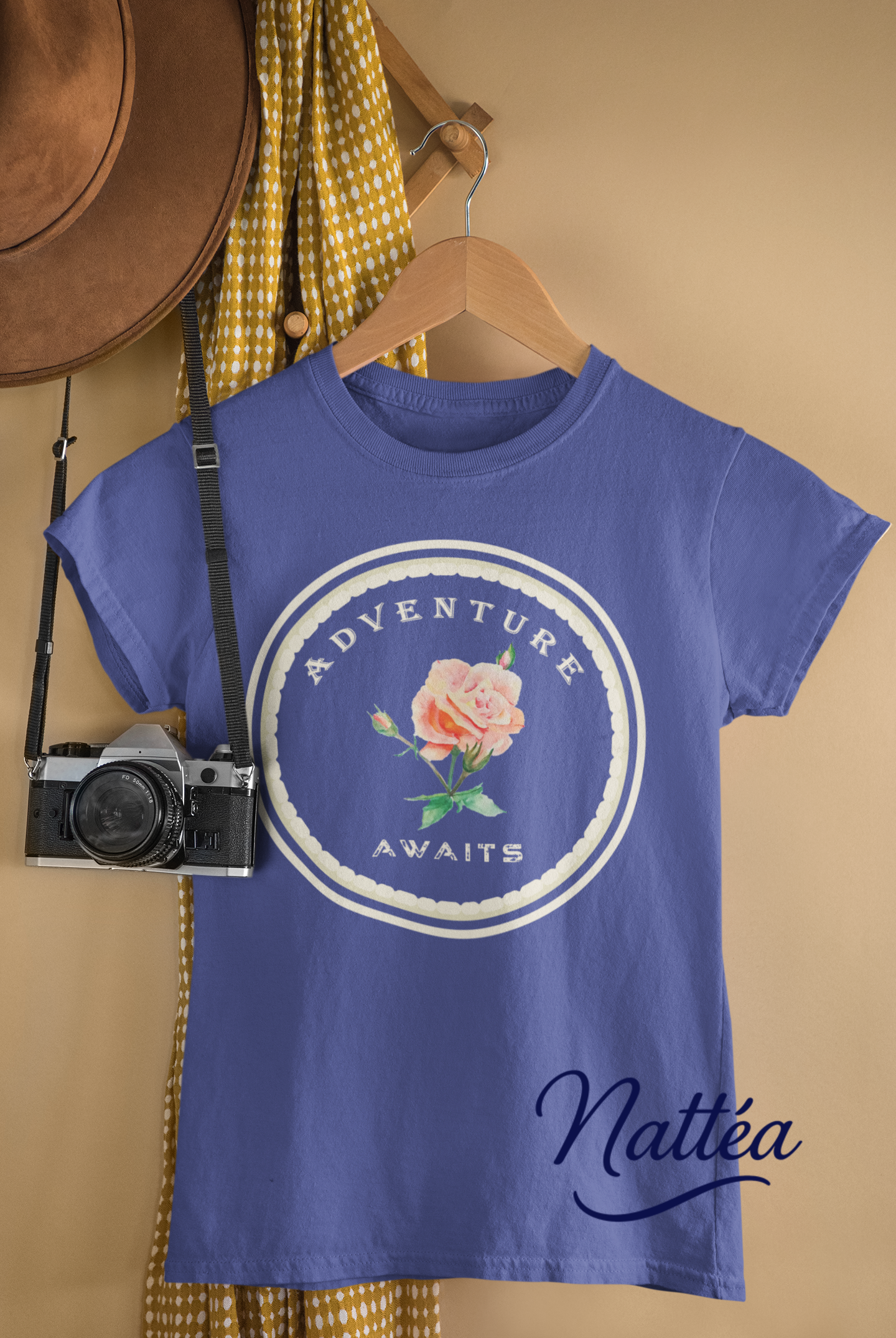 Adventure Awaits Style Floral Watercolor T-Shirt – Pastel Rose from Original Painting