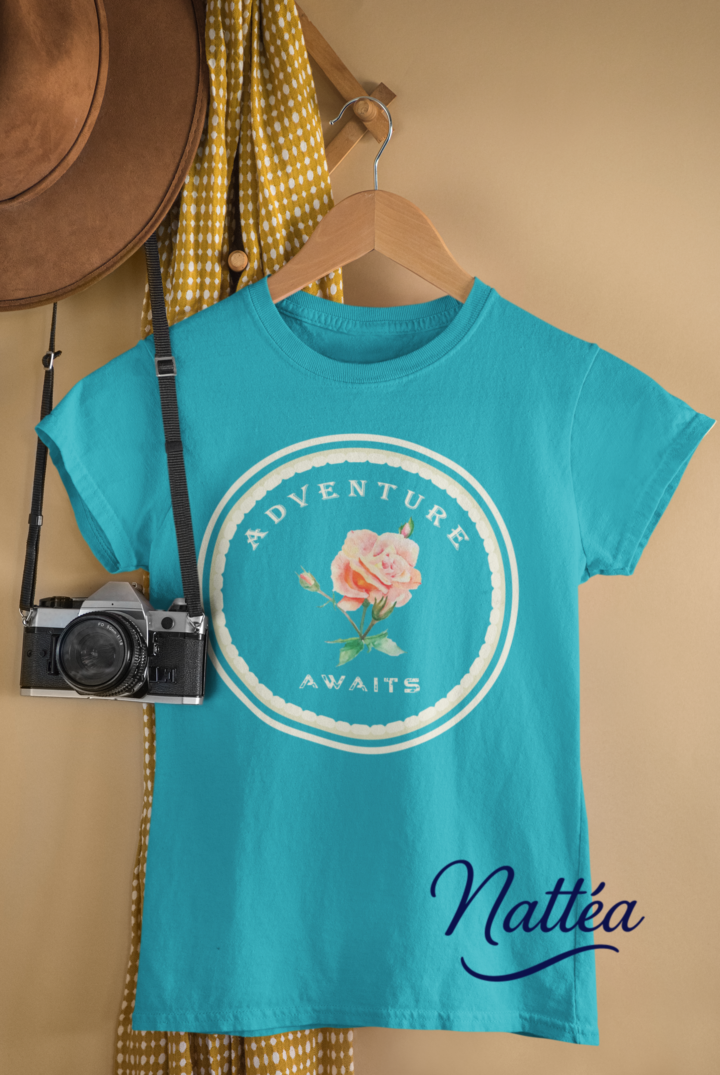 Adventure Awaits Style Floral Watercolor T-Shirt – Pastel Rose from Original Painting