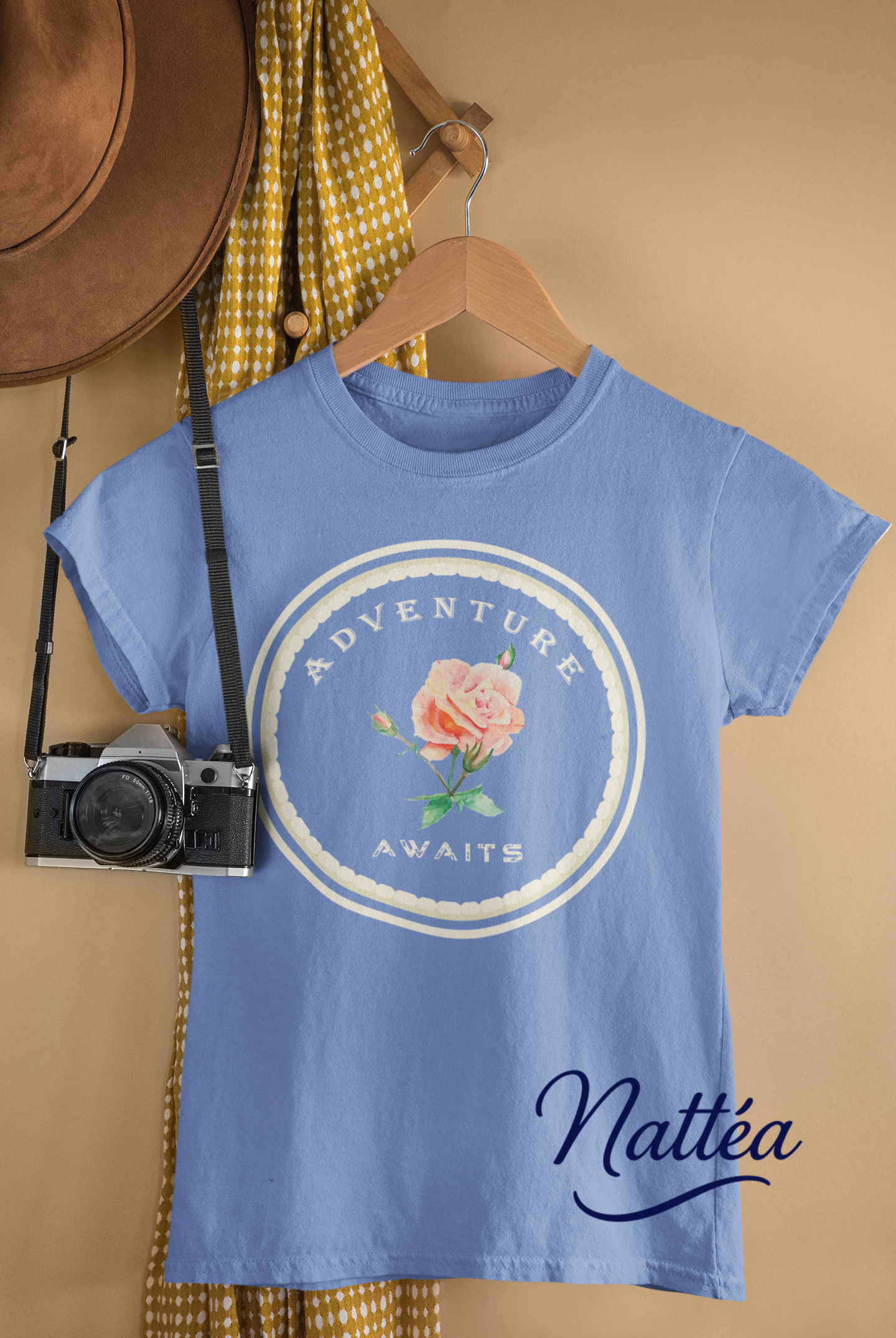 Adventure Awaits Style Floral Watercolor T-Shirt – Pastel Rose from Original Painting