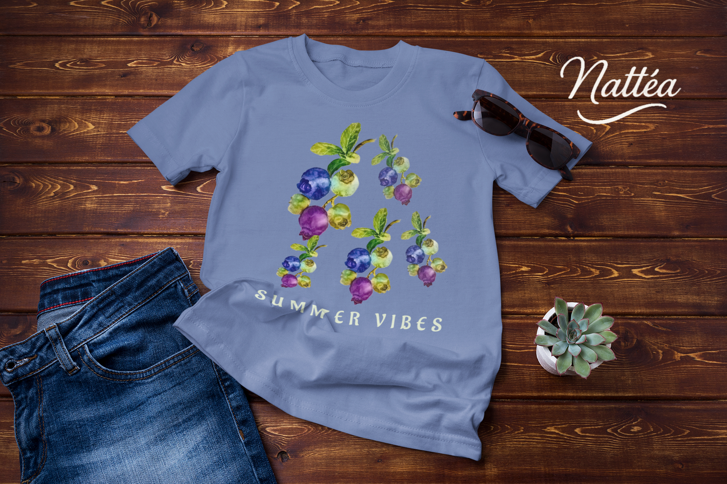 Summer Vibes Berries T-Shirt – Watercolor Fruit Design from Original Painting