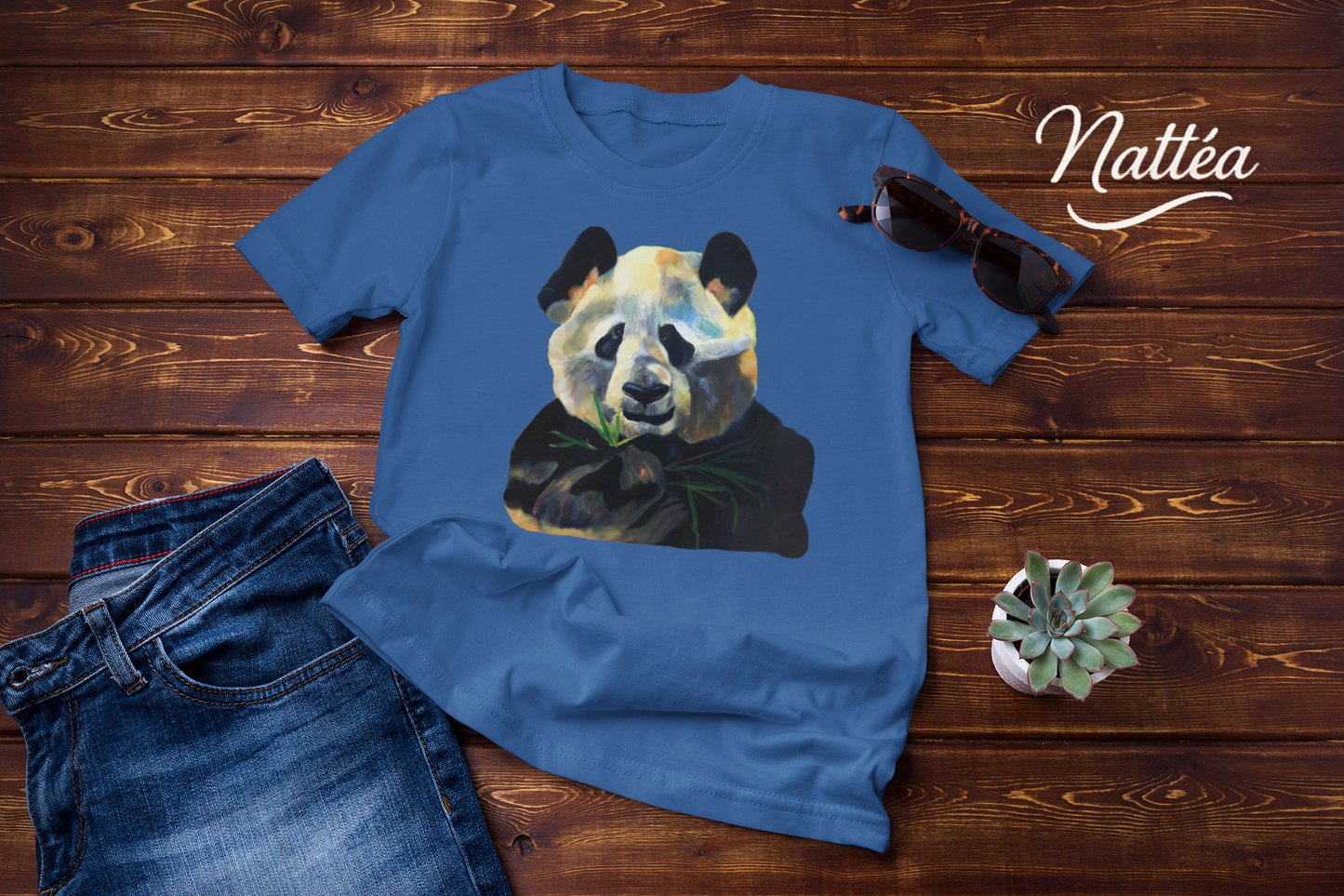 Cute Panda T-Shirt Vintage Design from Original Oil Painting