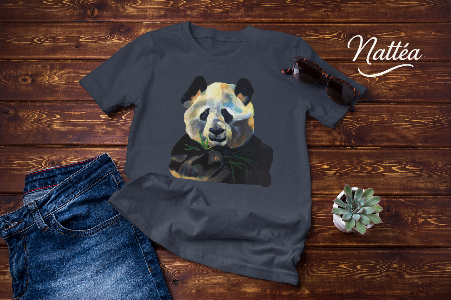 Cute Panda T-Shirt Vintage Design from Original Oil Painting