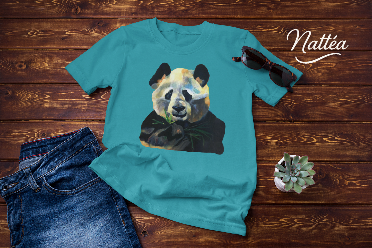 Cute Panda T-Shirt Vintage Design from Original Oil Painting