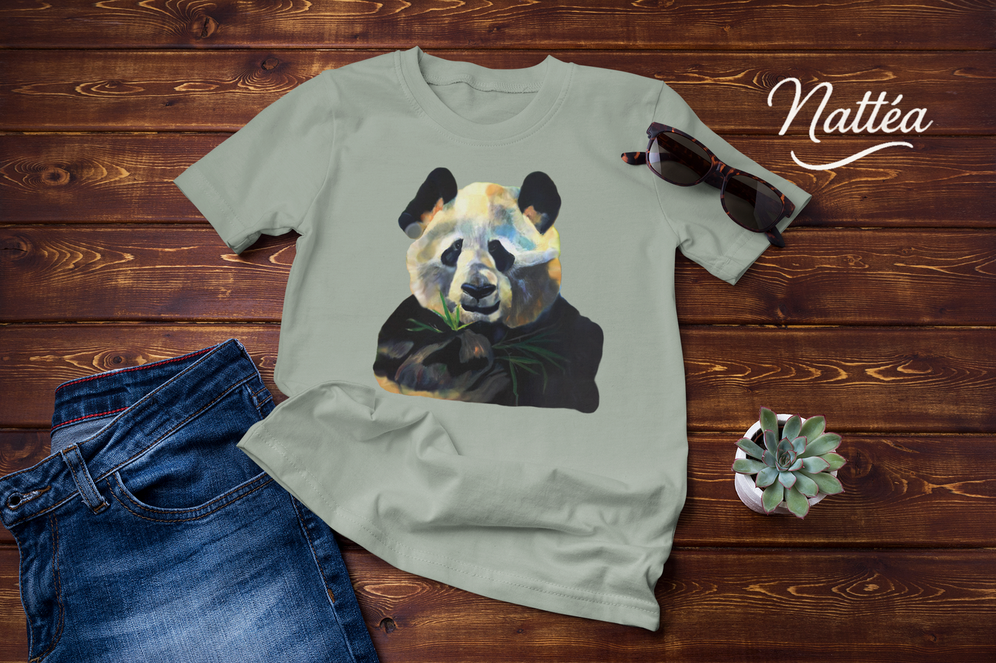 Cute Panda T-Shirt Vintage Design from Original Oil Painting
