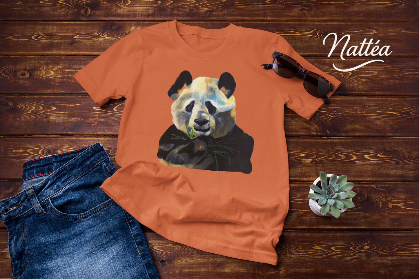 Cute Panda T-Shirt Vintage Design from Original Oil Painting