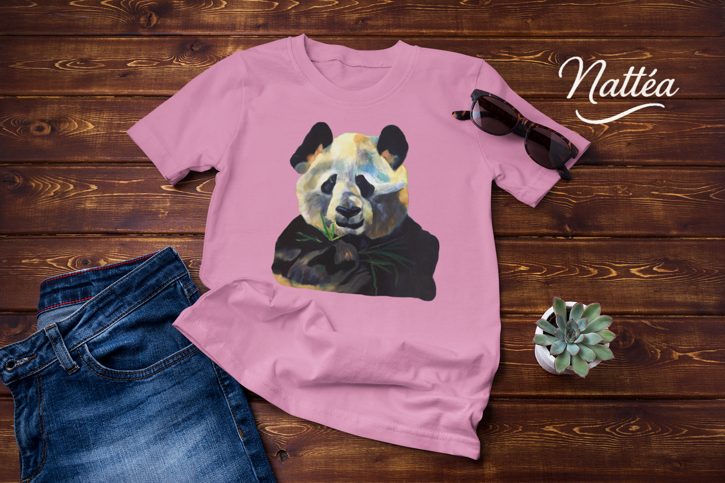 Cute Panda T-Shirt Vintage Design from Original Oil Painting