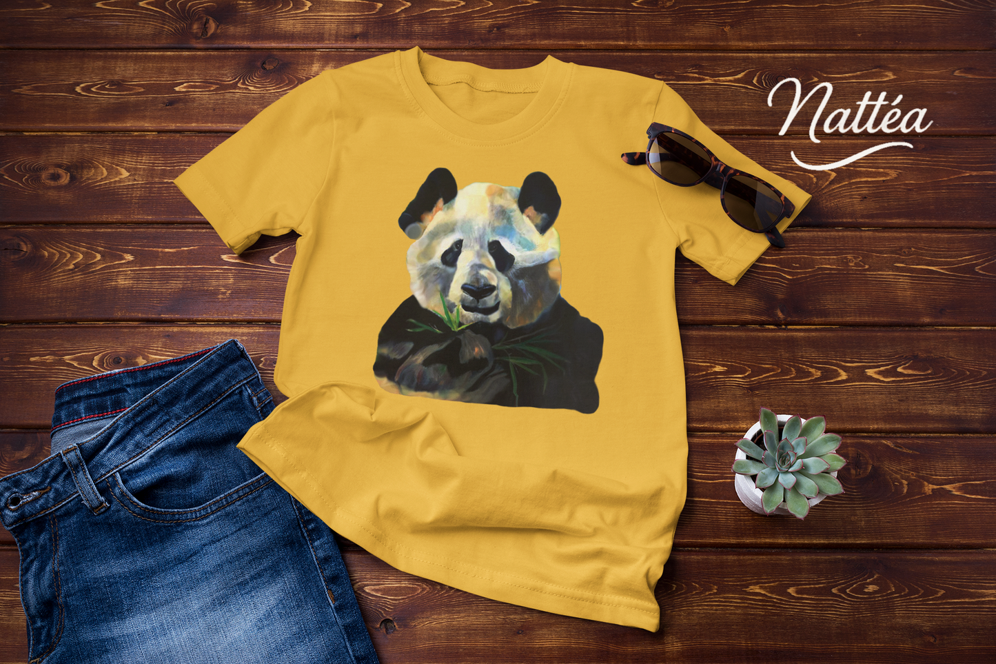 Cute Panda T-Shirt Vintage Design from Original Oil Painting