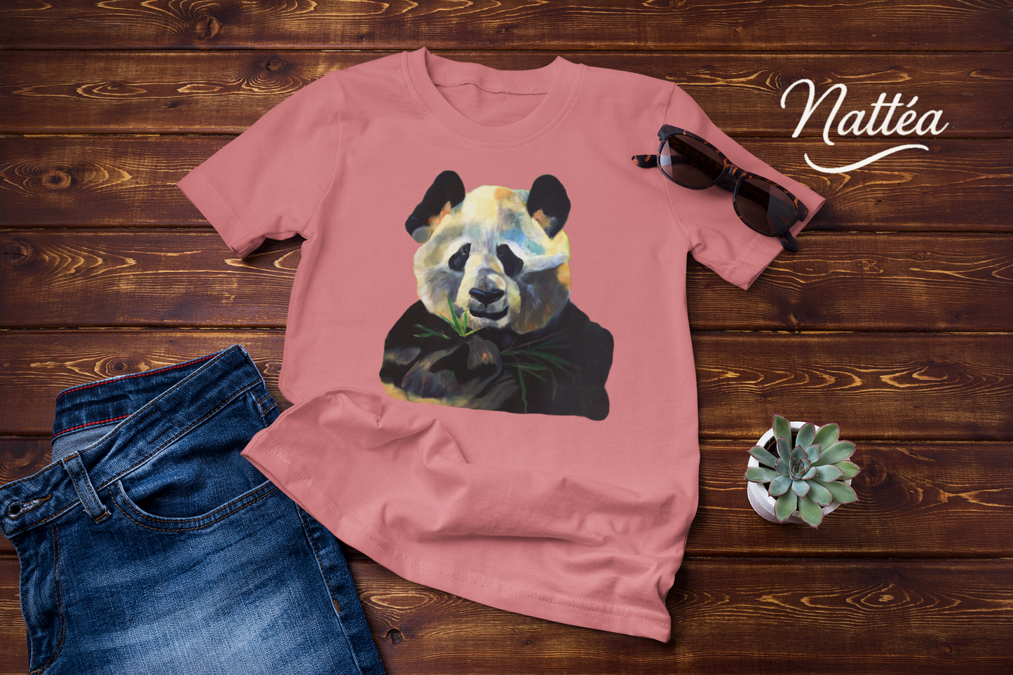Cute Panda T-Shirt Vintage Design from Original Oil Painting