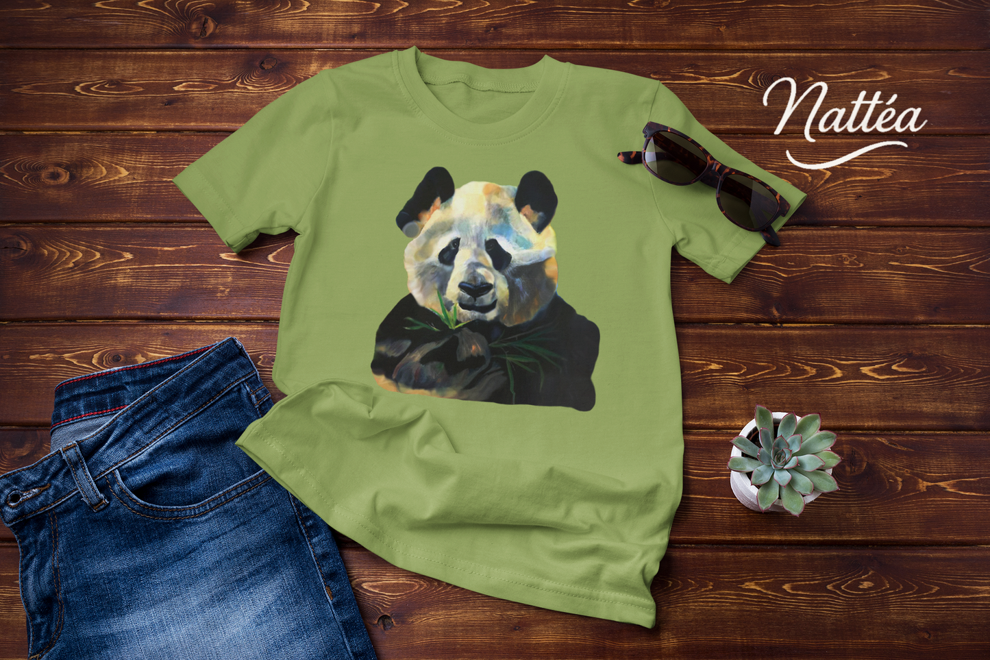 Cute Panda T-Shirt Vintage Design from Original Oil Painting
