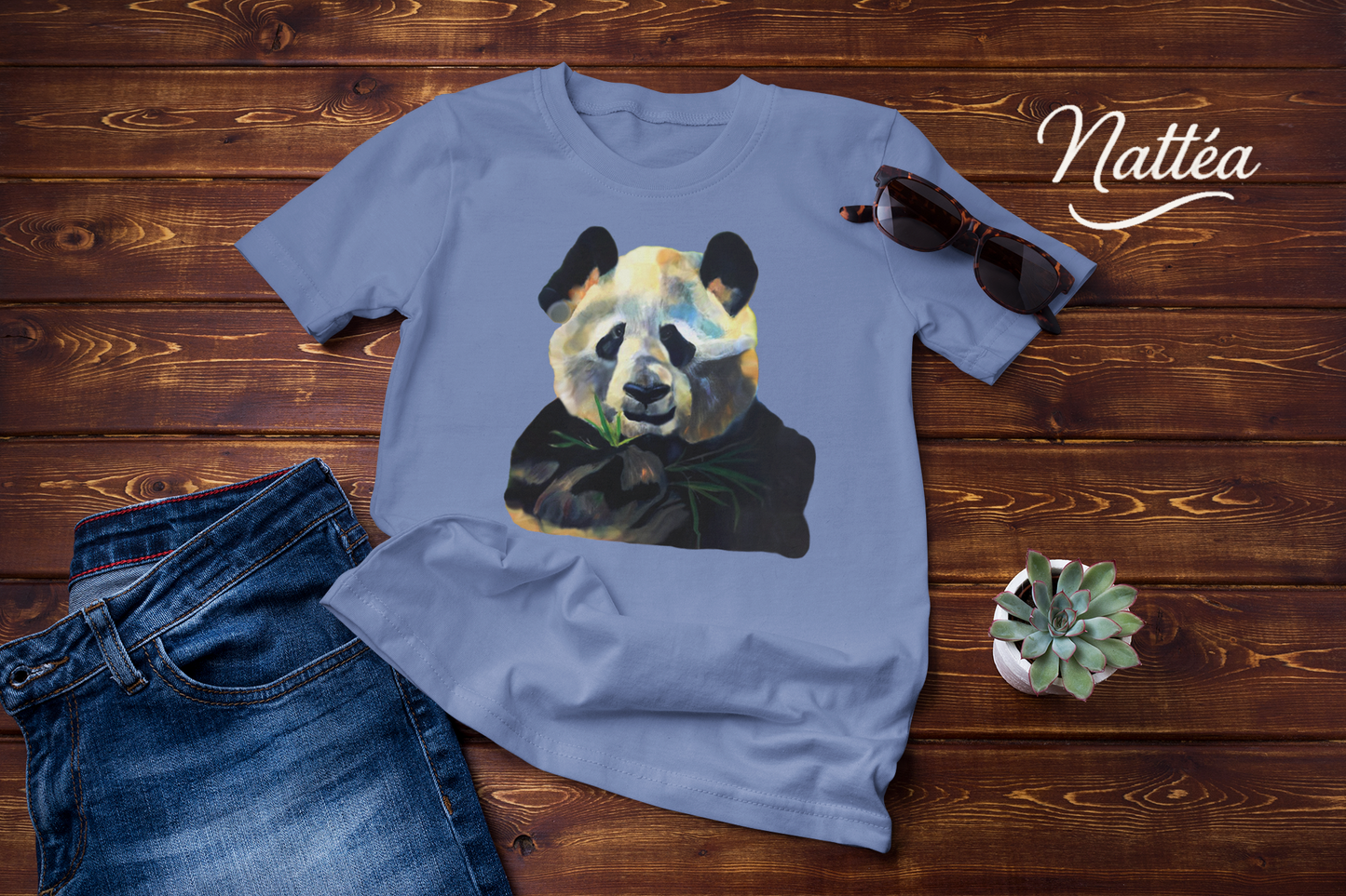 Cute Panda T-Shirt Vintage Design from Original Oil Painting