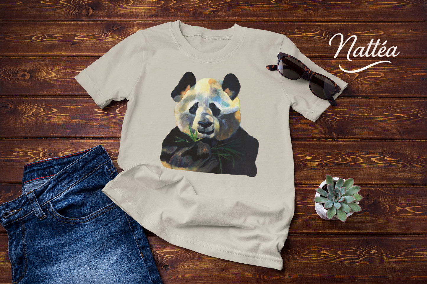 Cute Panda T-Shirt Vintage Design from Original Oil Painting