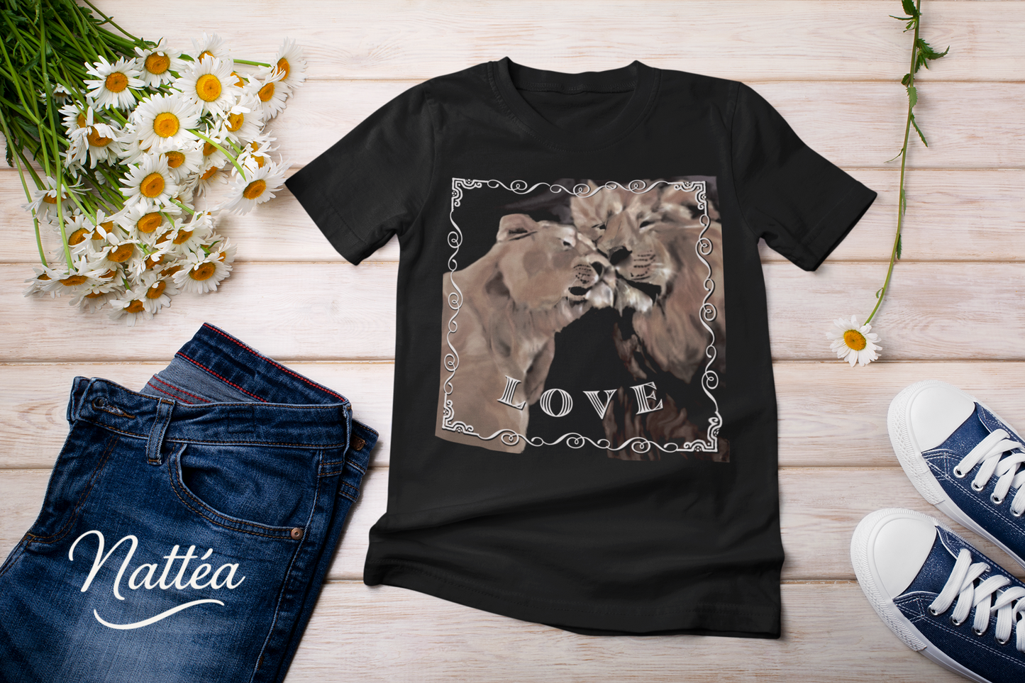 Love T-Shirt – Lion Pair Design from Original Art