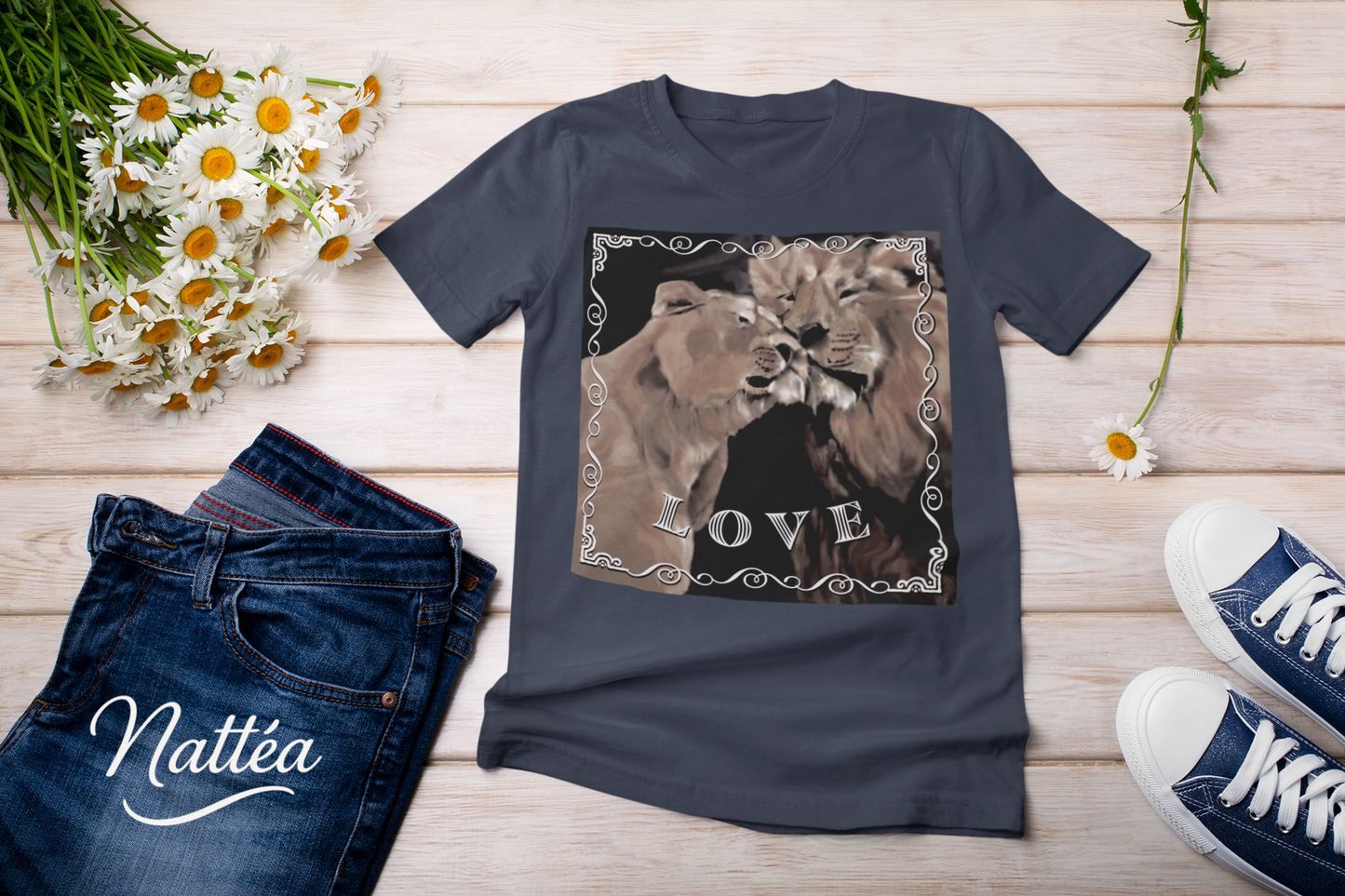 Love T-Shirt – Lion Pair Design from Original Art