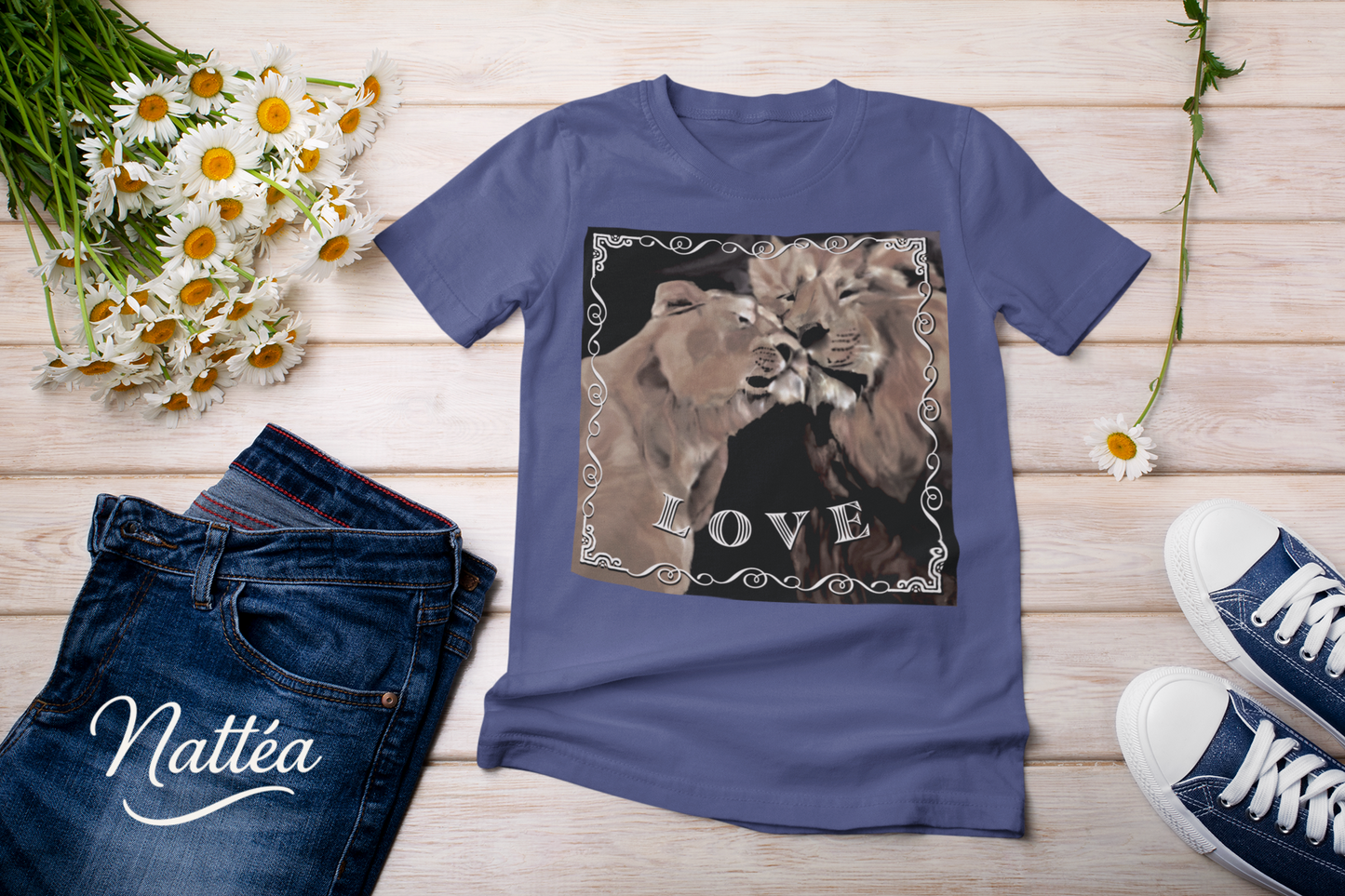 Love T-Shirt – Lion Pair Design from Original Art