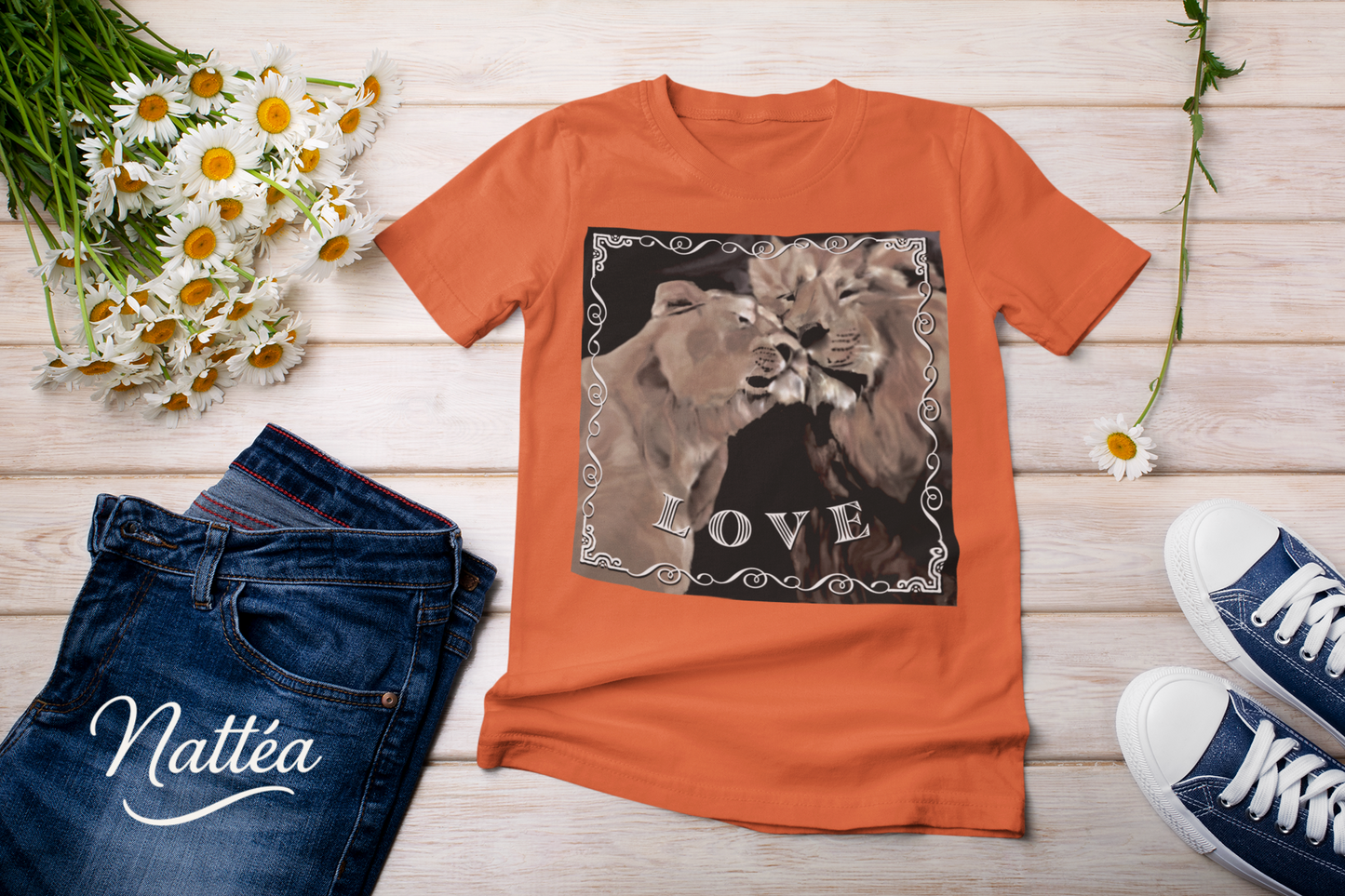 Love T-Shirt – Lion Pair Design from Original Art