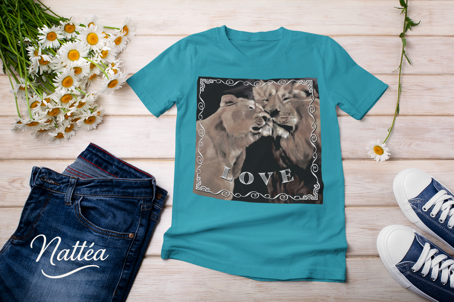 Love T-Shirt – Lion Pair Design from Original Art