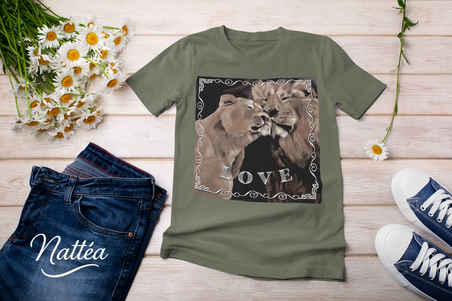 Love T-Shirt – Lion Pair Design from Original Art