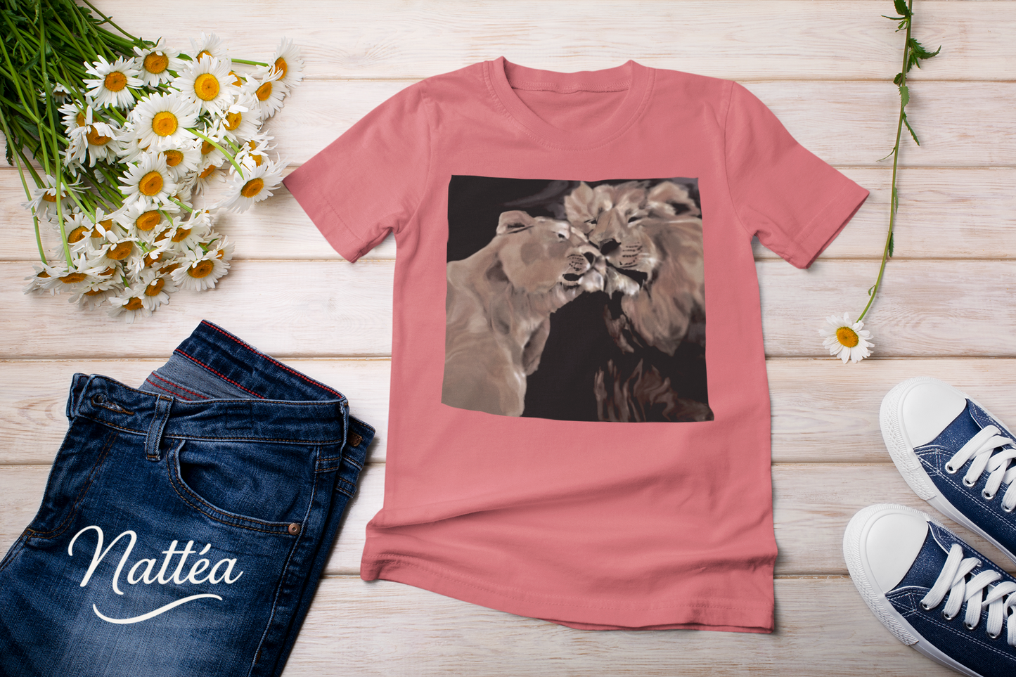 Lions couple T-Shirt - Vintage Design from Original Oil Painting