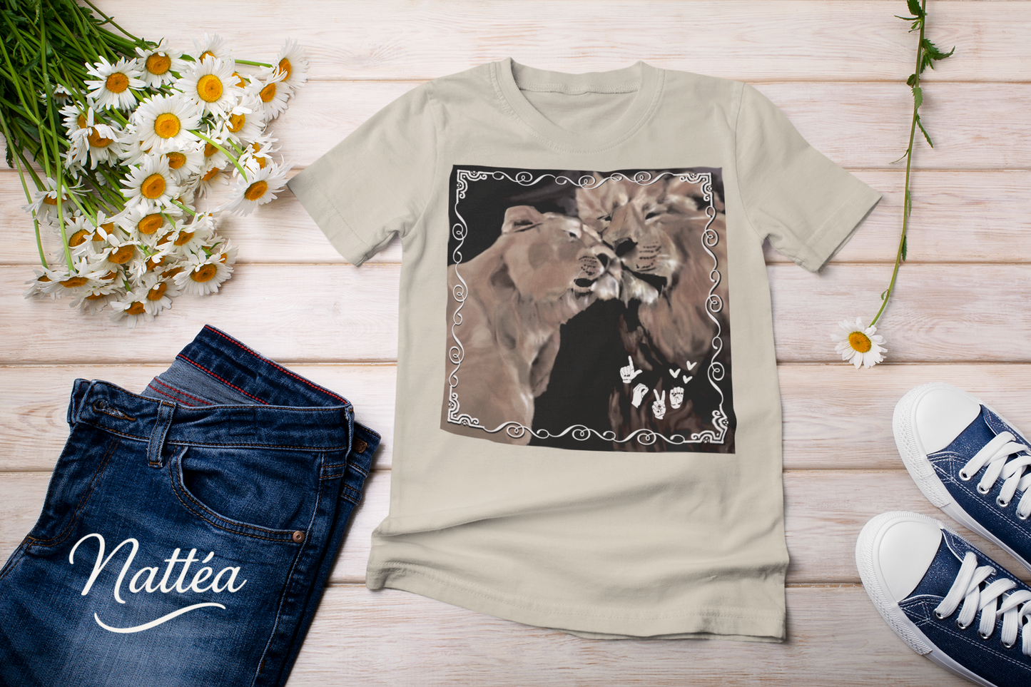 ASL Love Heart Style T-Shirt – Lion Pair Design from Original Art