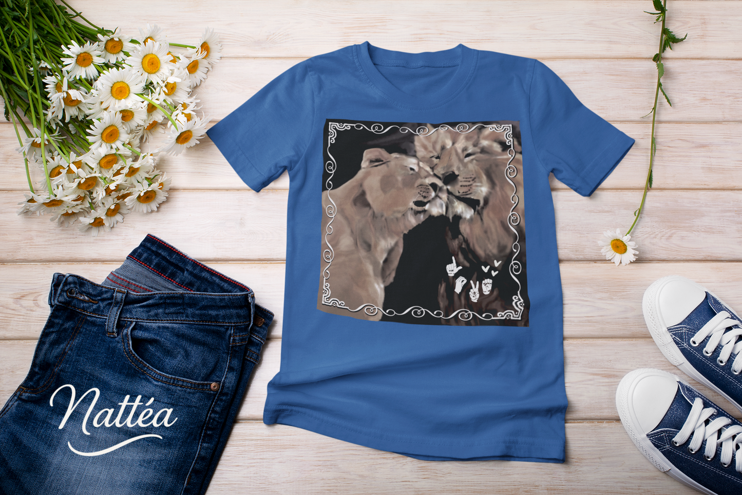 ASL Love Heart Style T-Shirt – Lion Pair Design from Original Art