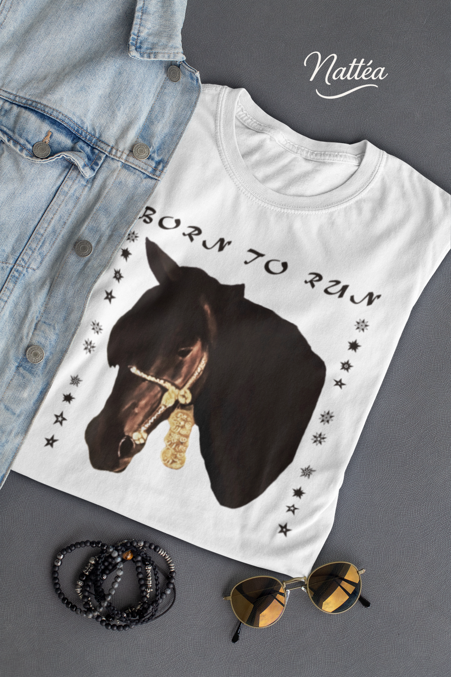Artistic Horse Vintage Style T-Shirt – Elegant Equestrian Oil Painting Design- Born to Run