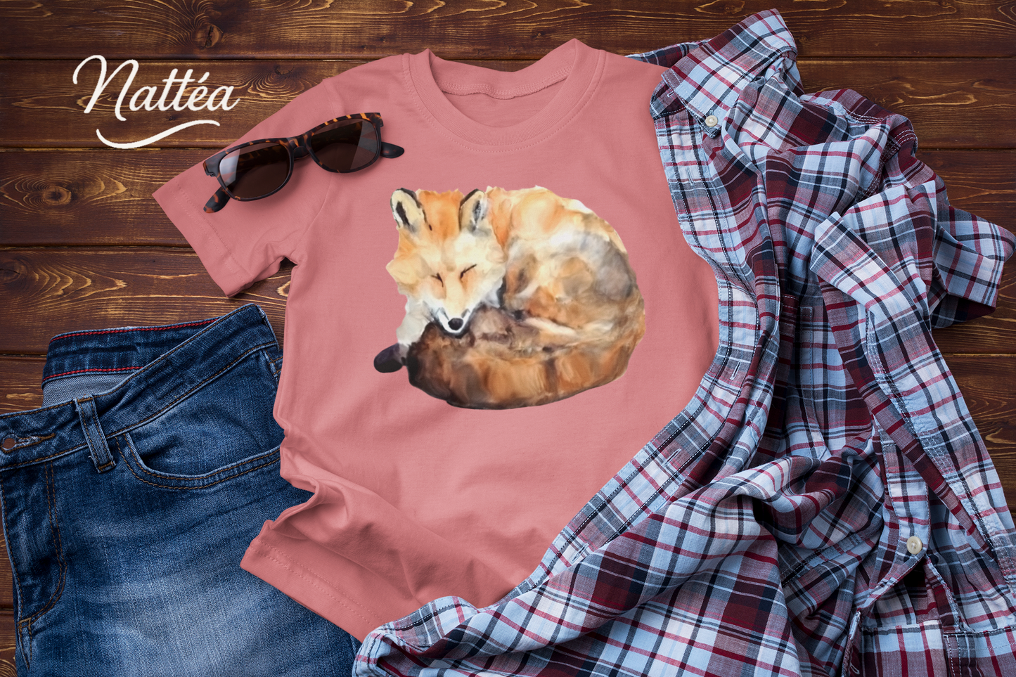 Watercolor Fox T-Shirt – Forest Wildlife Art from Original Painting