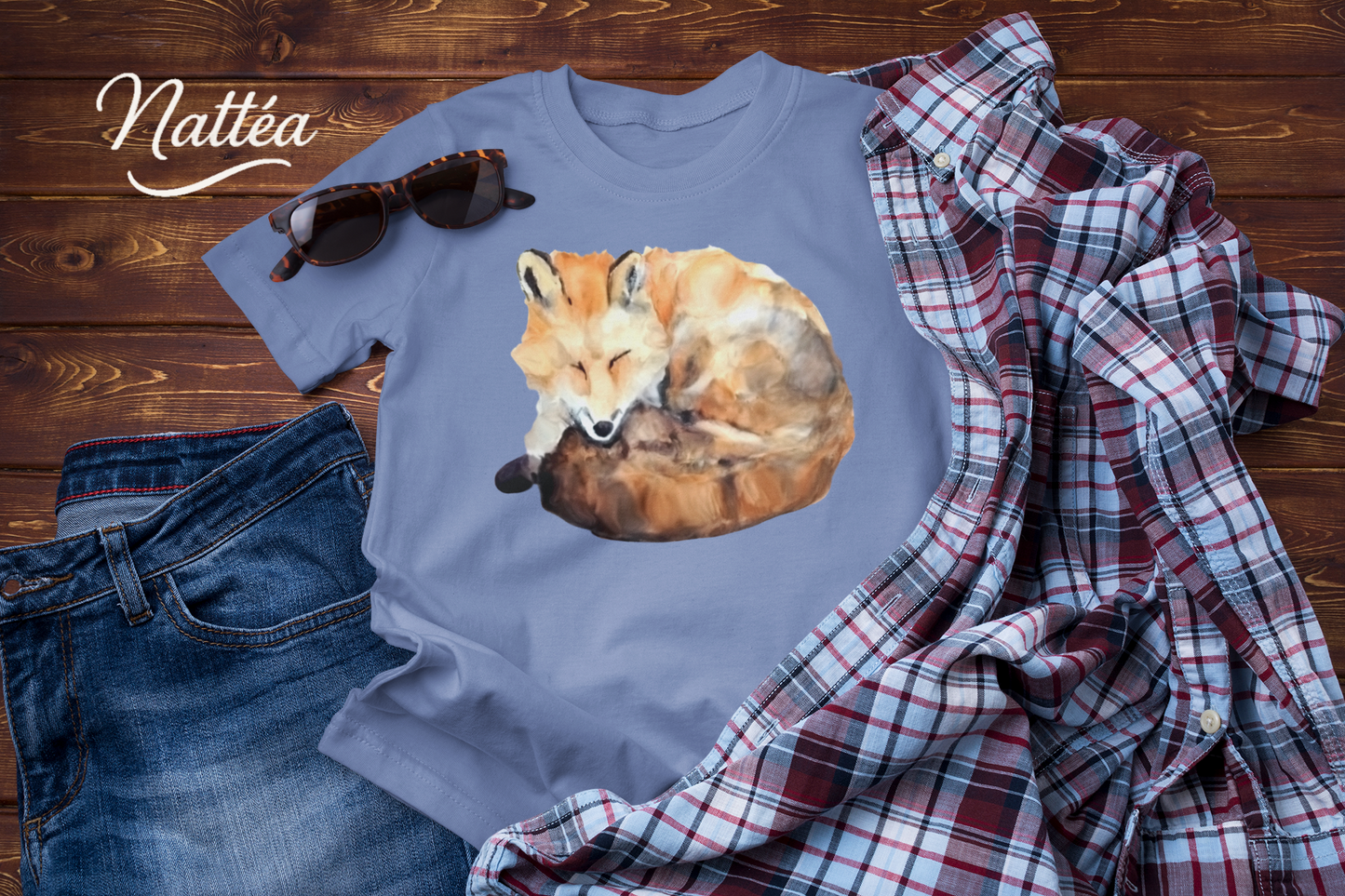 Watercolor Fox T-Shirt – Forest Wildlife Art from Original Painting