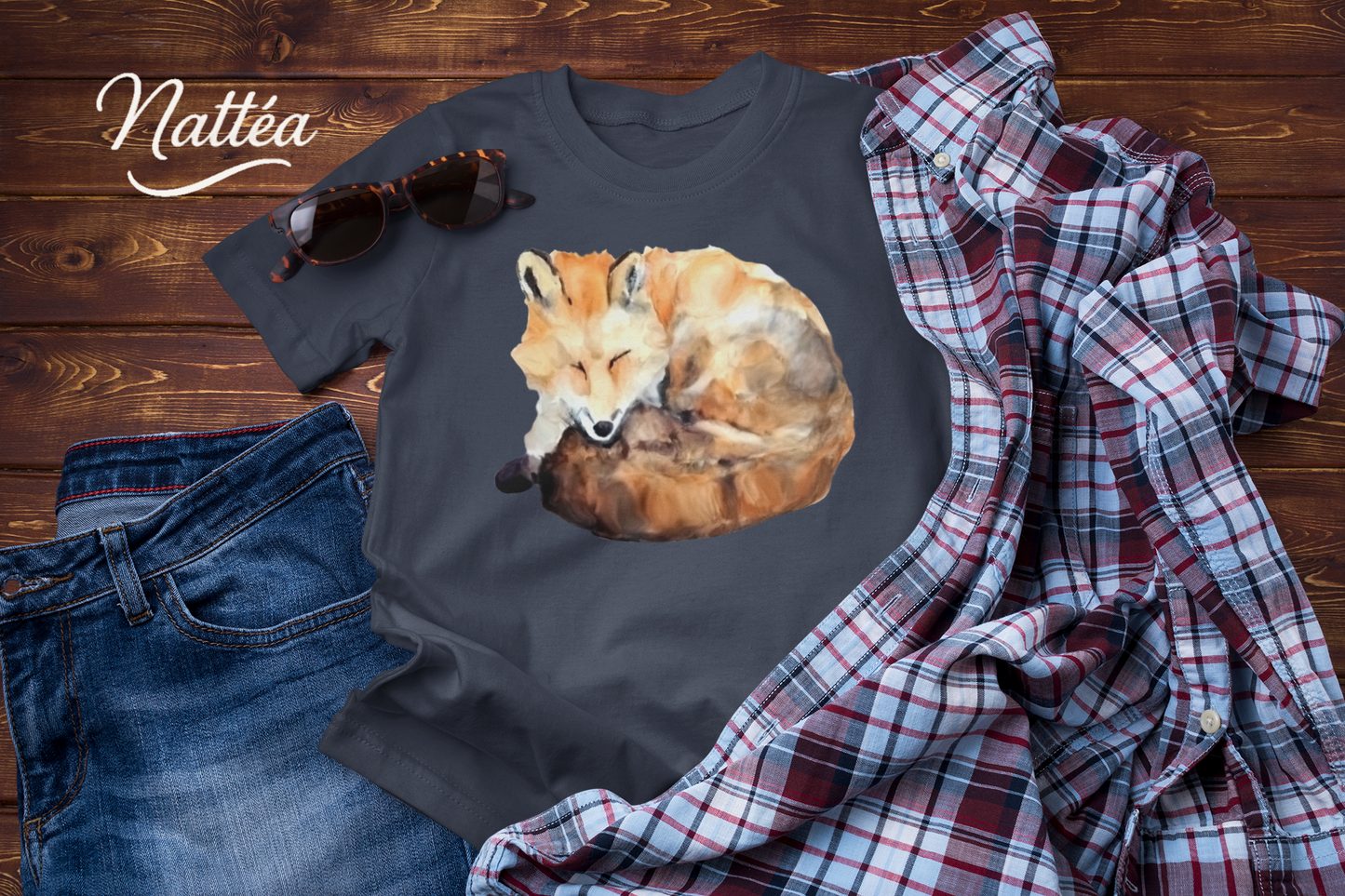 Watercolor Fox T-Shirt – Forest Wildlife Art from Original Painting