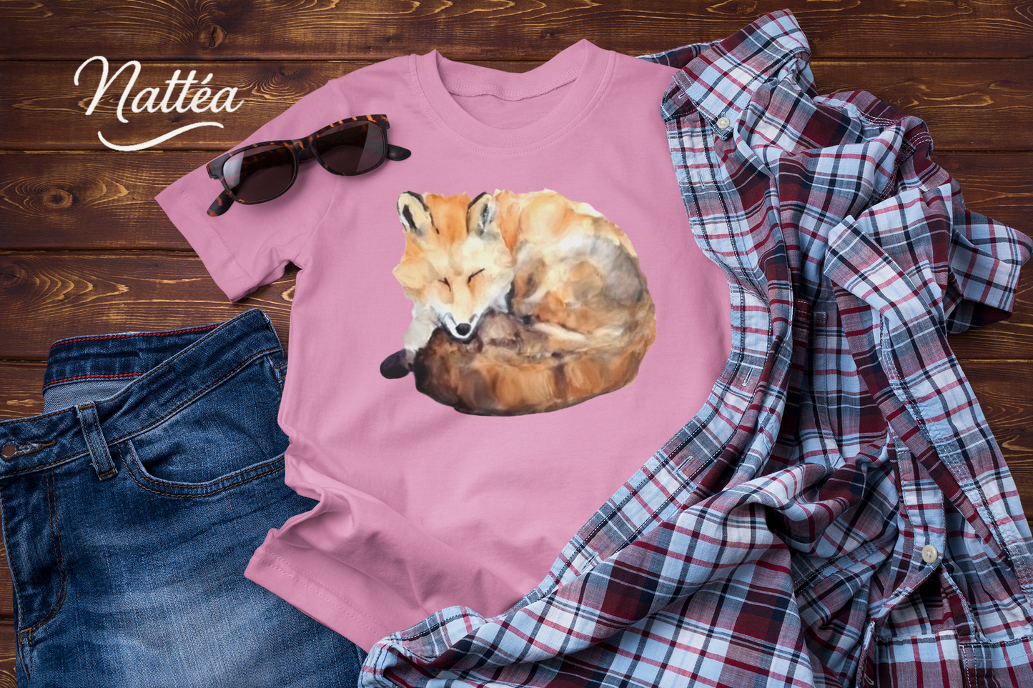Watercolor Fox T-Shirt – Forest Wildlife Art from Original Painting