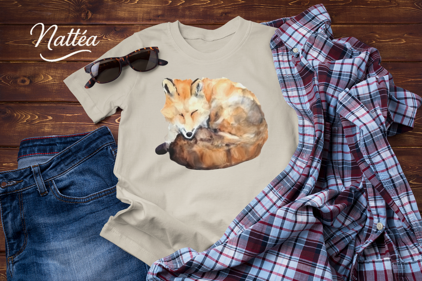 Watercolor Fox T-Shirt – Forest Wildlife Art from Original Painting
