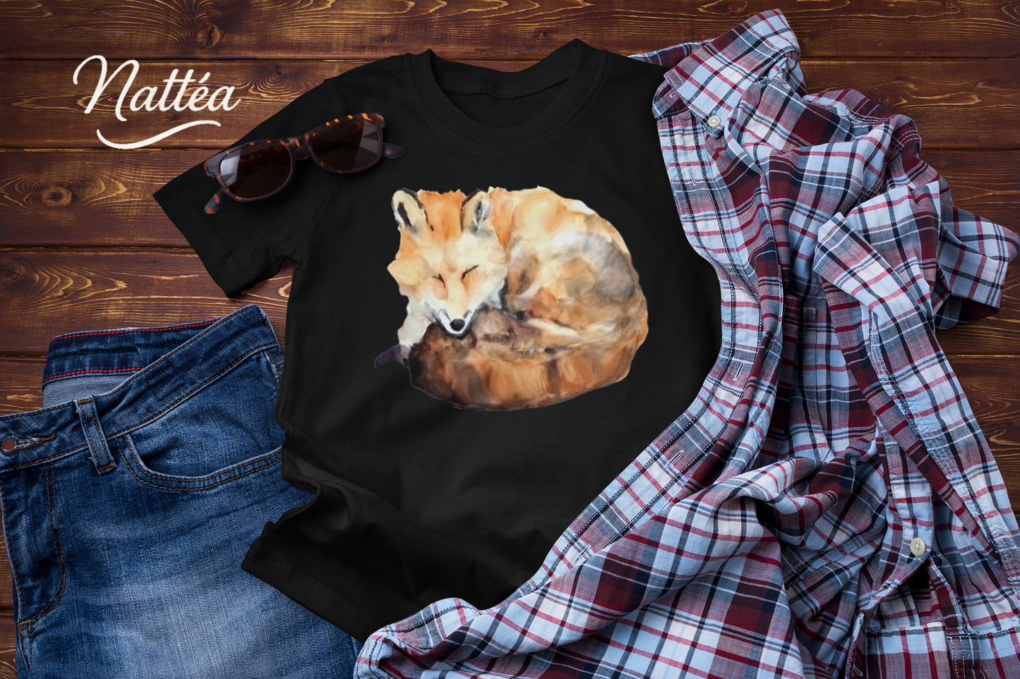 Watercolor Fox T-Shirt – Forest Wildlife Art from Original Painting