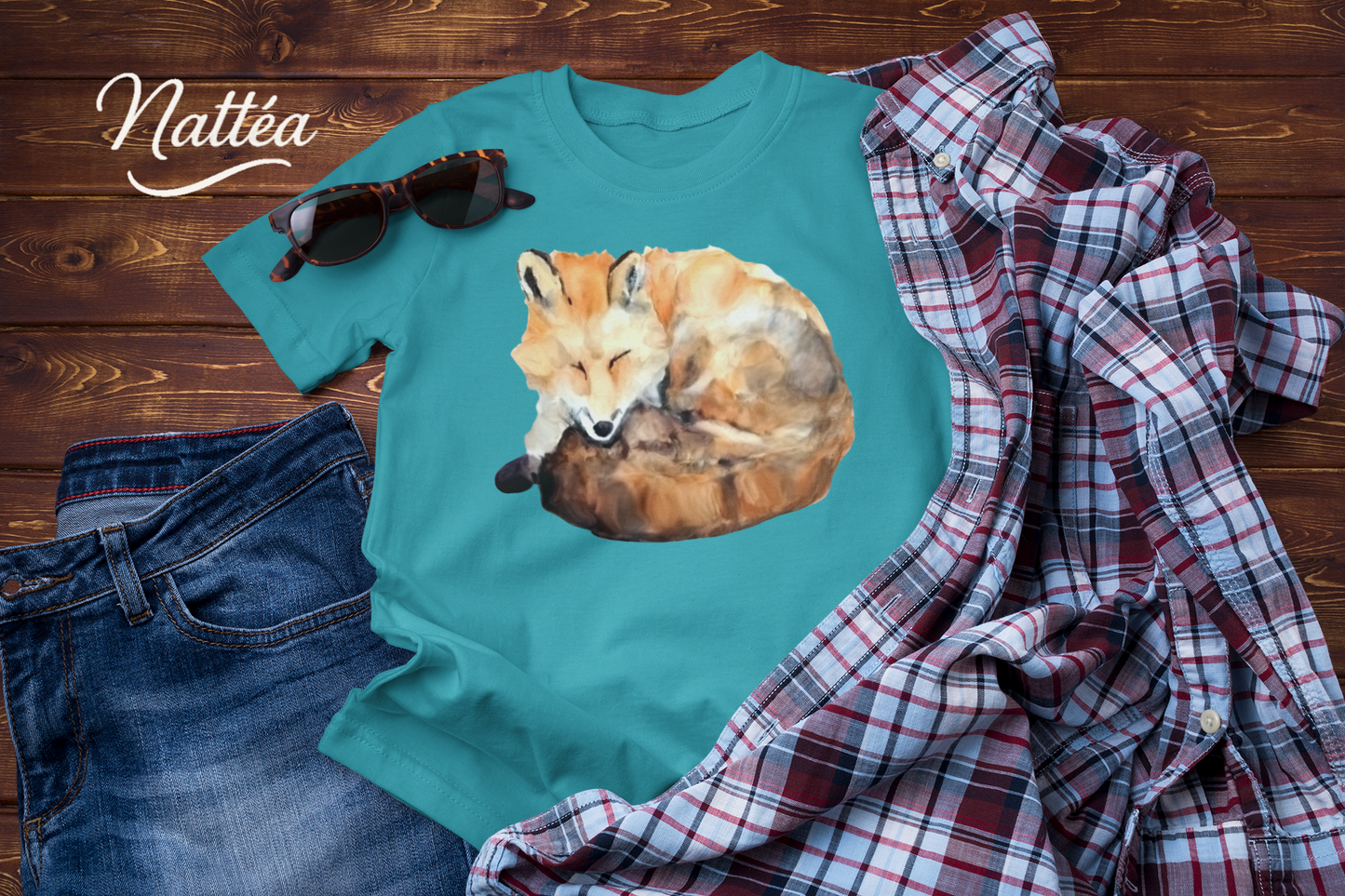 Watercolor Fox T-Shirt – Forest Wildlife Art from Original Painting