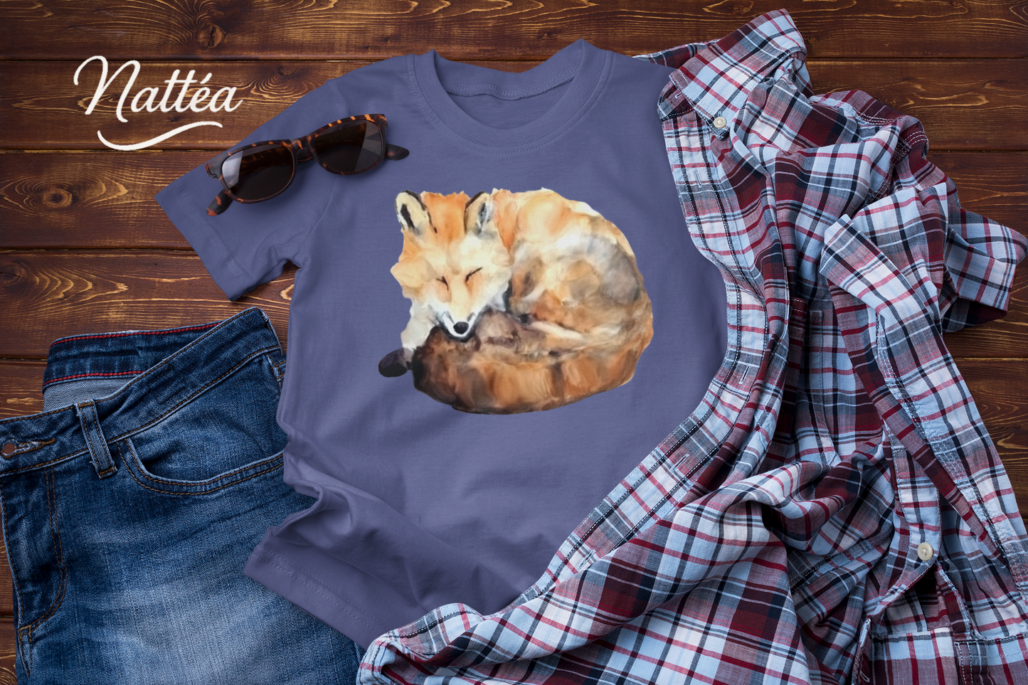 Watercolor Fox T-Shirt – Forest Wildlife Art from Original Painting
