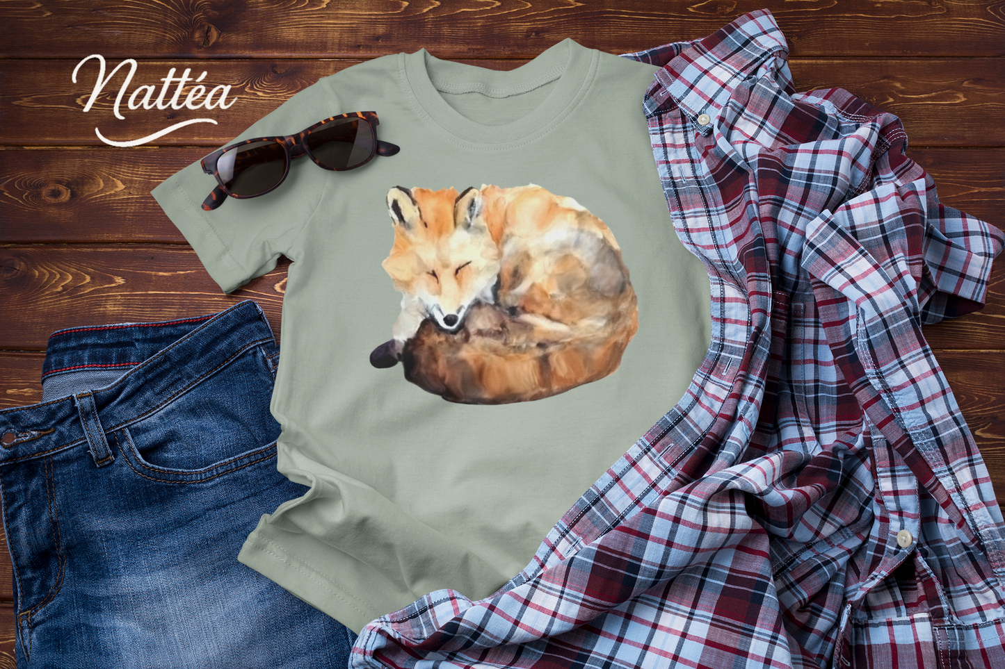 Watercolor Fox T-Shirt – Forest Wildlife Art from Original Painting