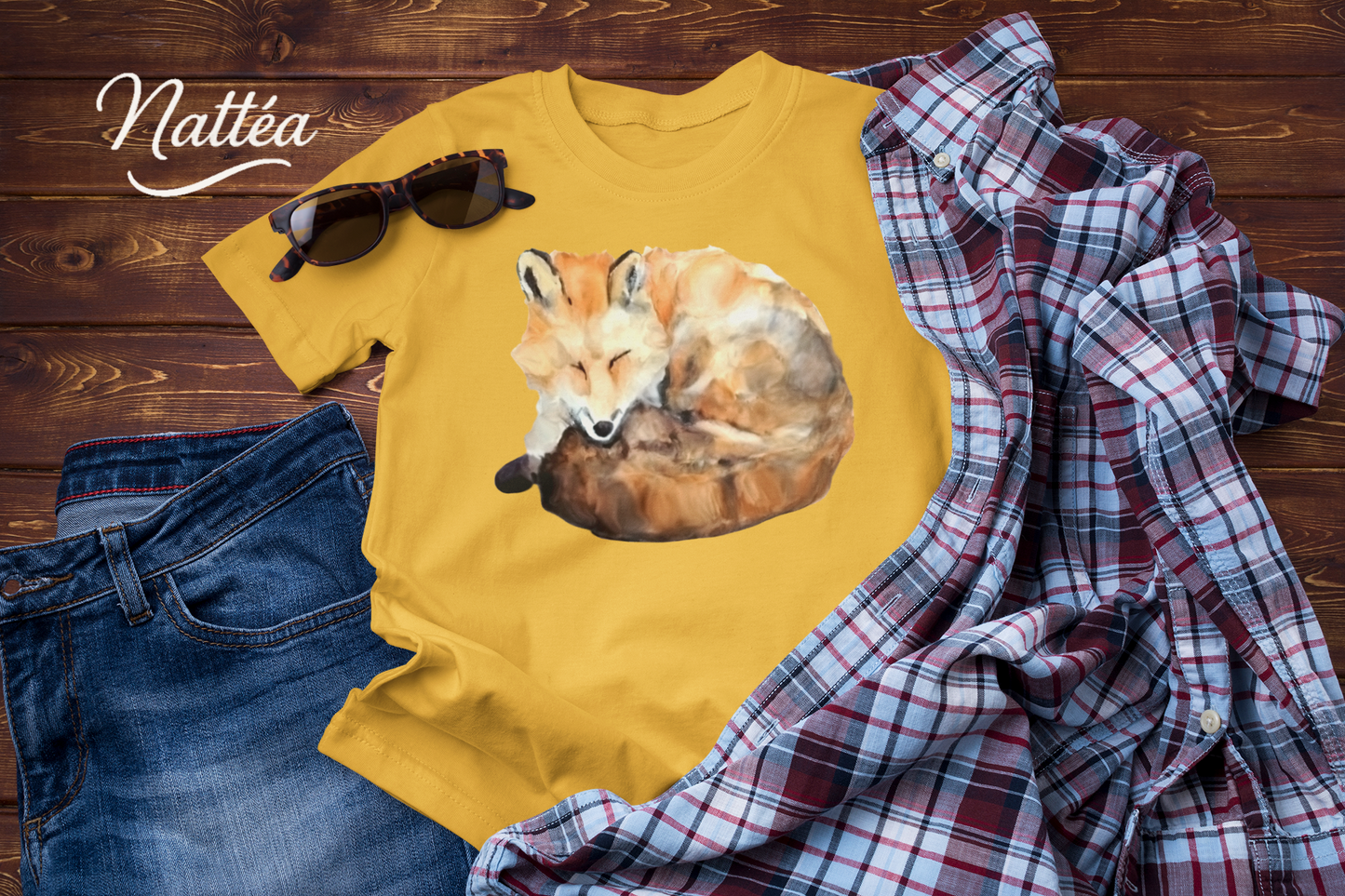 Watercolor Fox T-Shirt – Forest Wildlife Art from Original Painting
