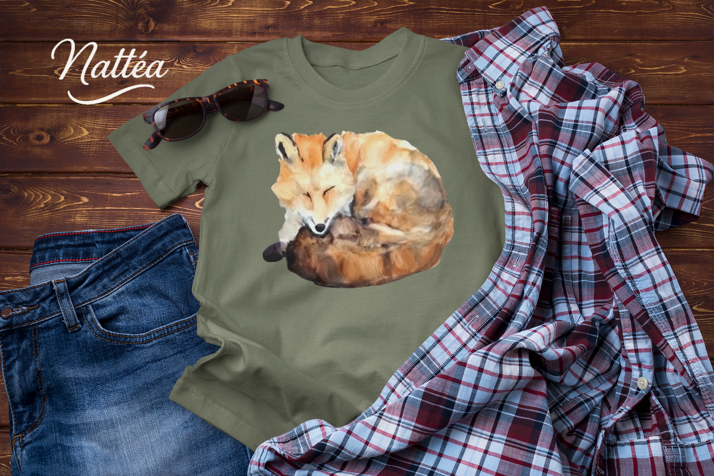 Watercolor Fox T-Shirt – Forest Wildlife Art from Original Painting