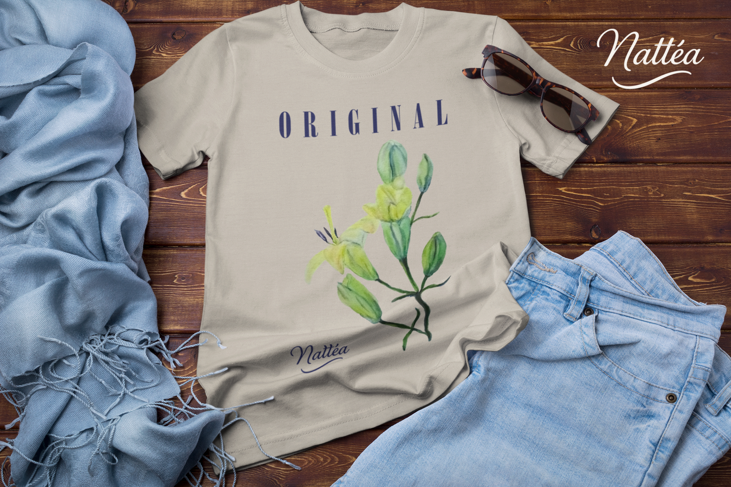 Nattéa Original Art T-Shirt – Watercolor Lilies Floral Design