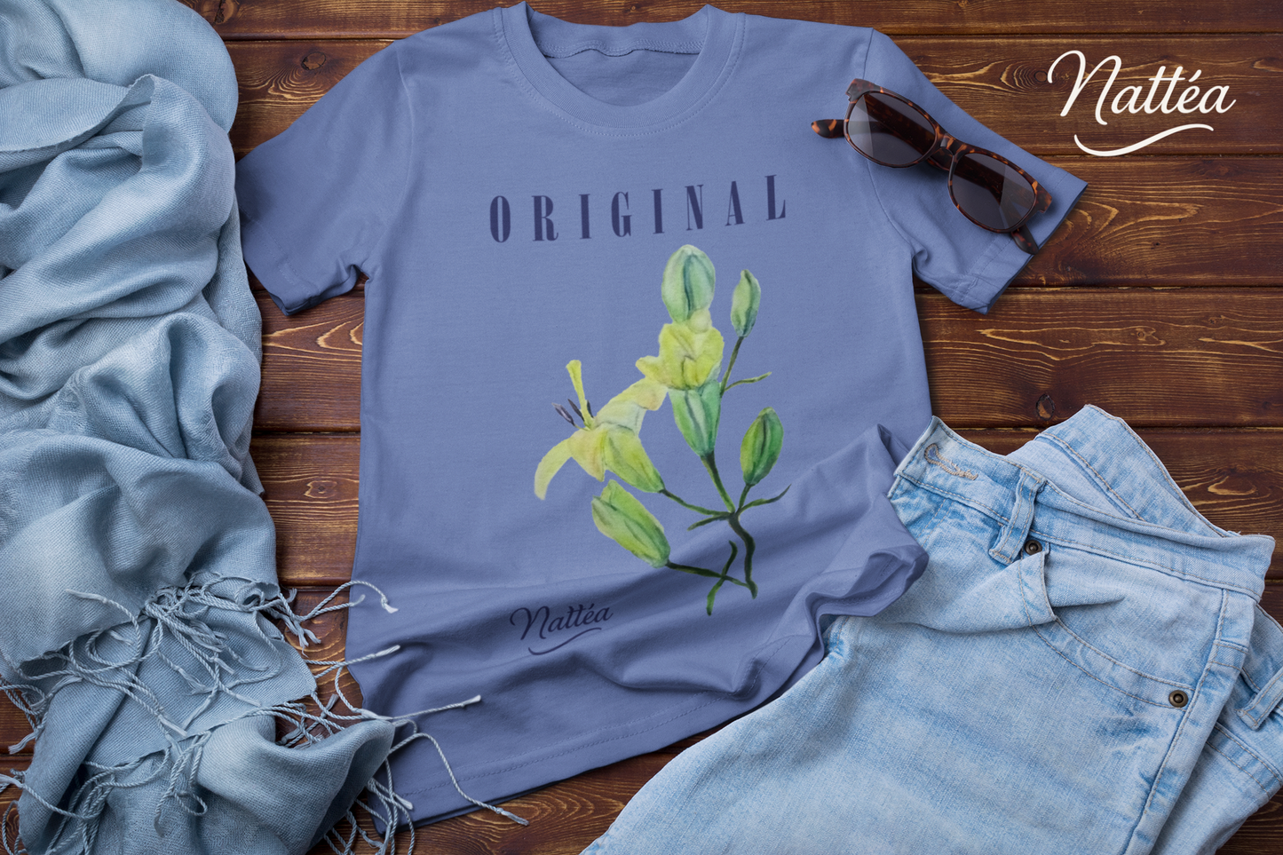 Nattéa Original Art T-Shirt – Watercolor Lilies Floral Design