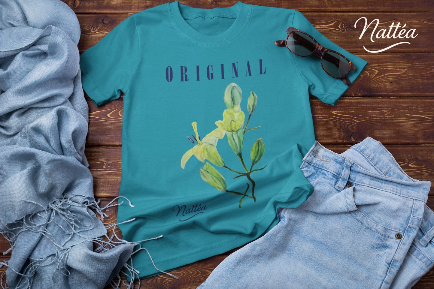 Nattéa Original Art T-Shirt – Watercolor Lilies Floral Design
