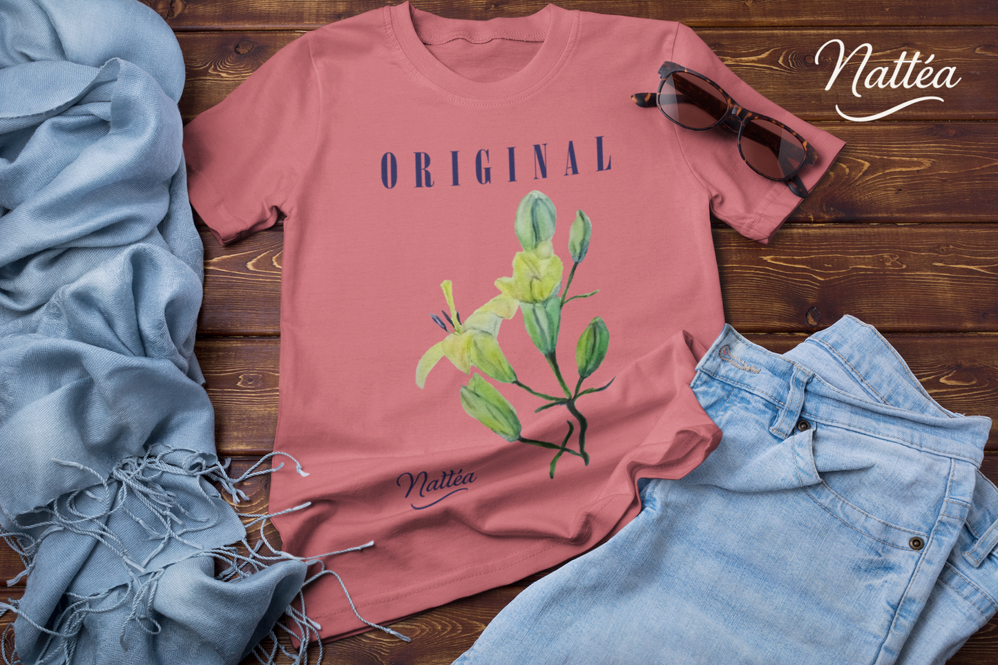 Nattéa Original Art T-Shirt – Watercolor Lilies Floral Design