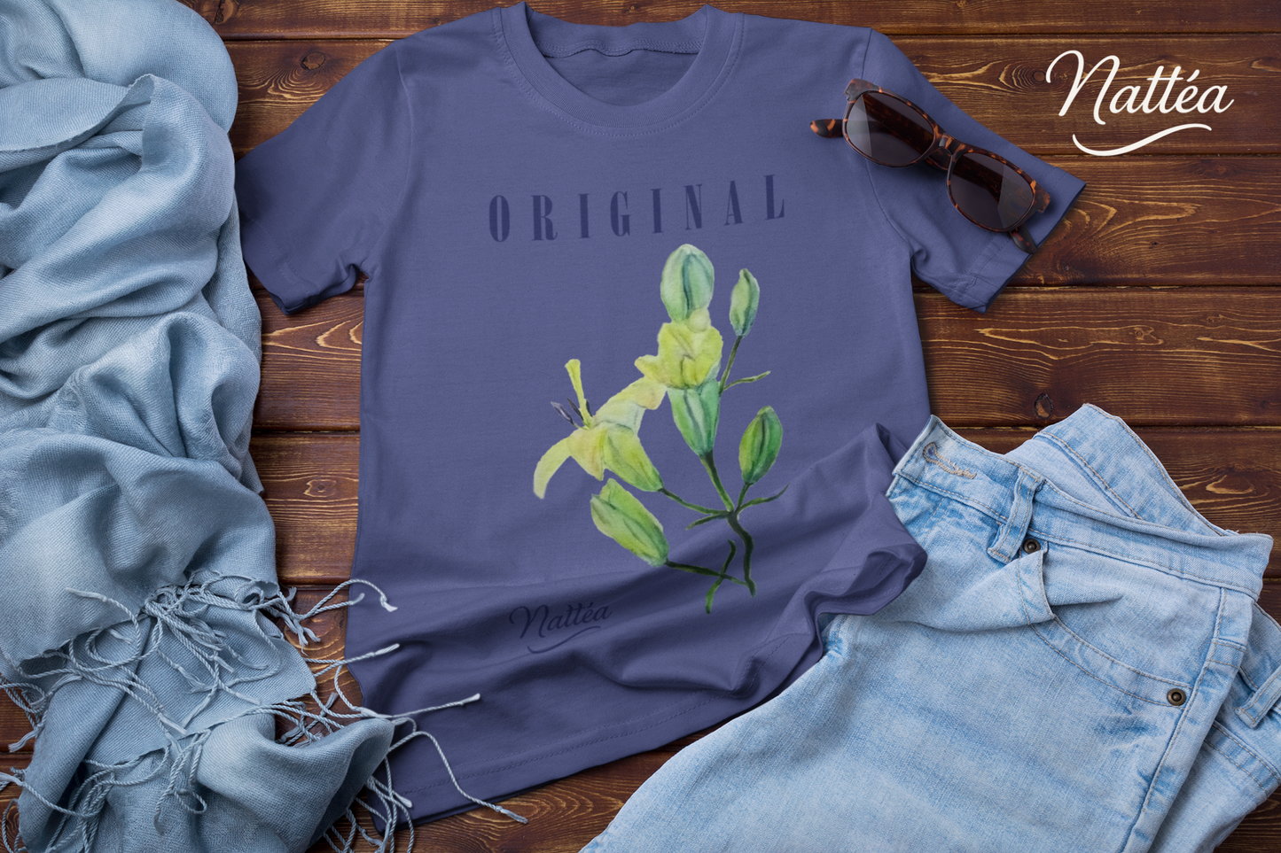 Nattéa Original Art T-Shirt – Watercolor Lilies Floral Design