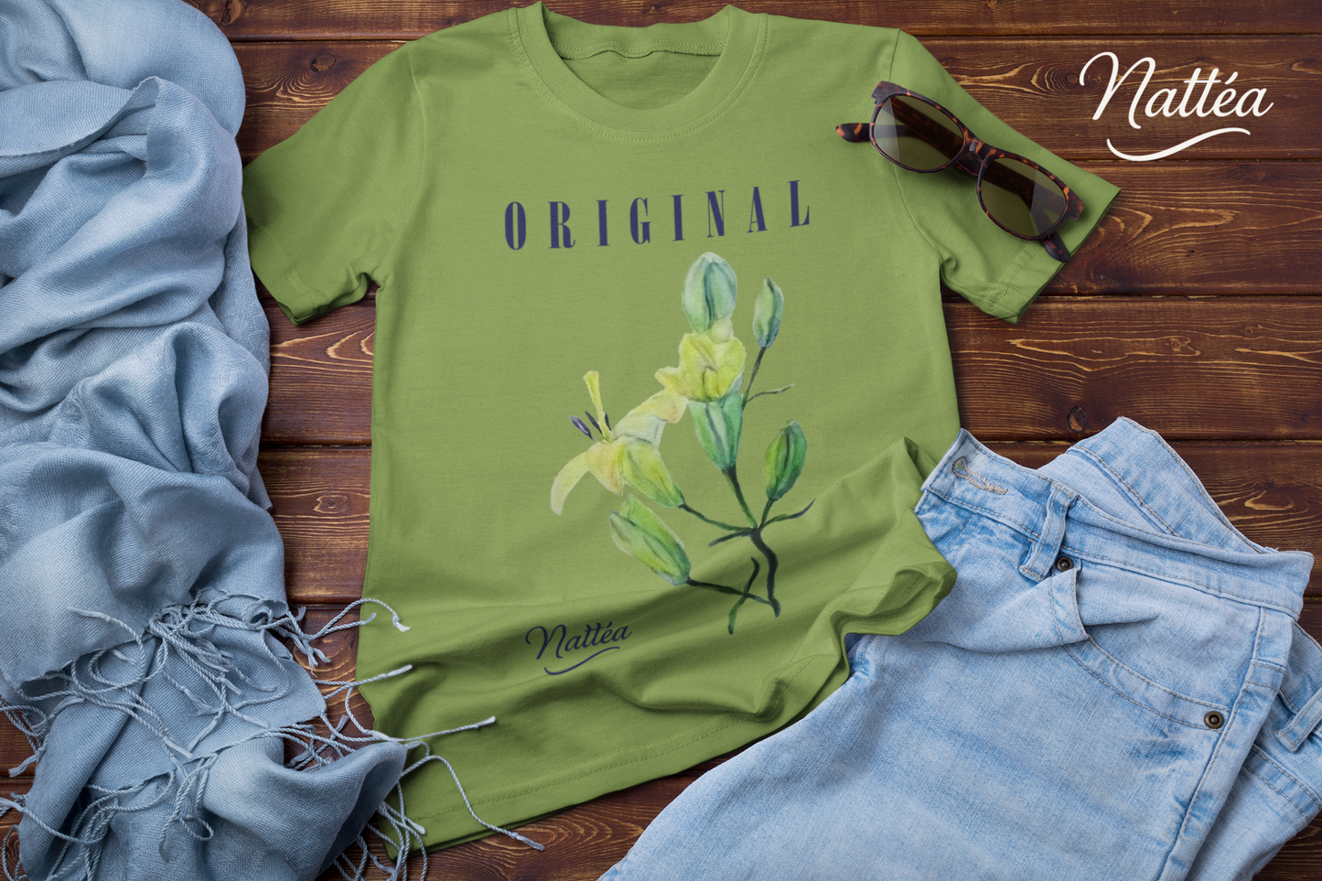 Nattéa Original Art T-Shirt – Watercolor Lilies Floral Design