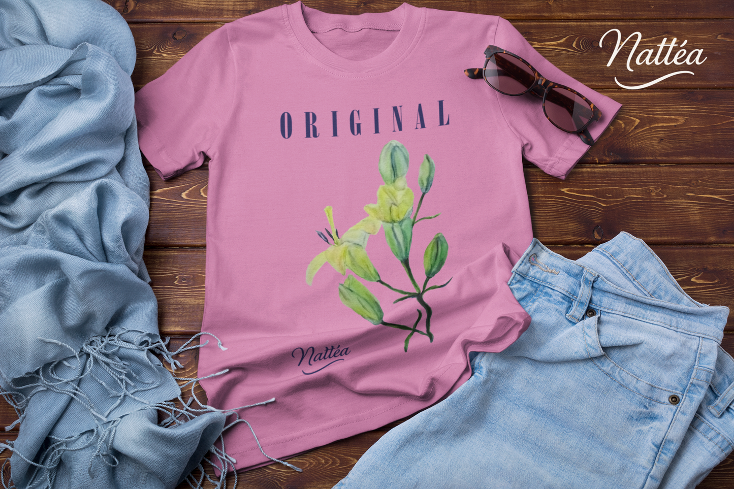 Nattéa Original Art T-Shirt – Watercolor Lilies Floral Design