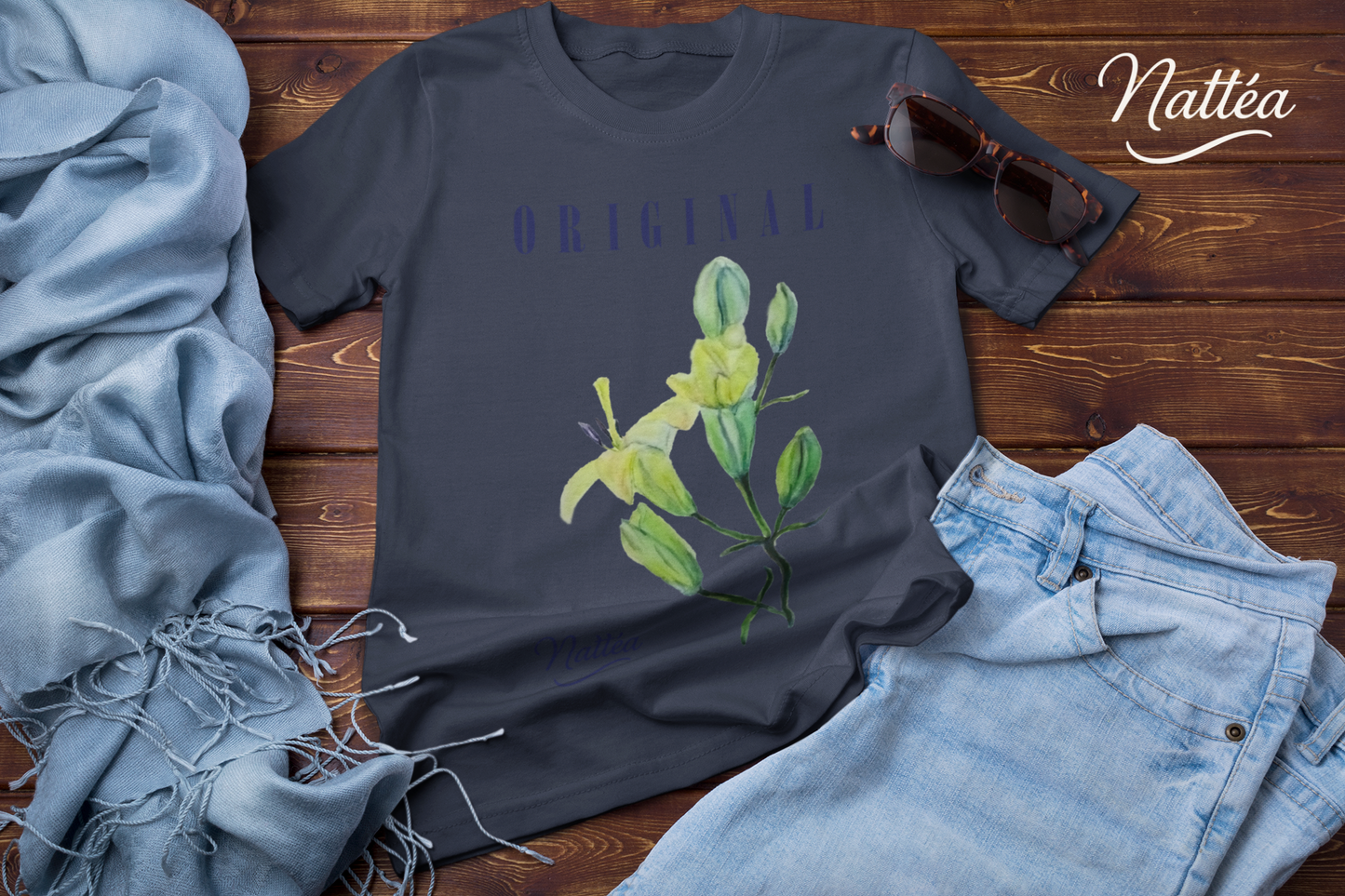 Nattéa Original Art T-Shirt – Watercolor Lilies Floral Design