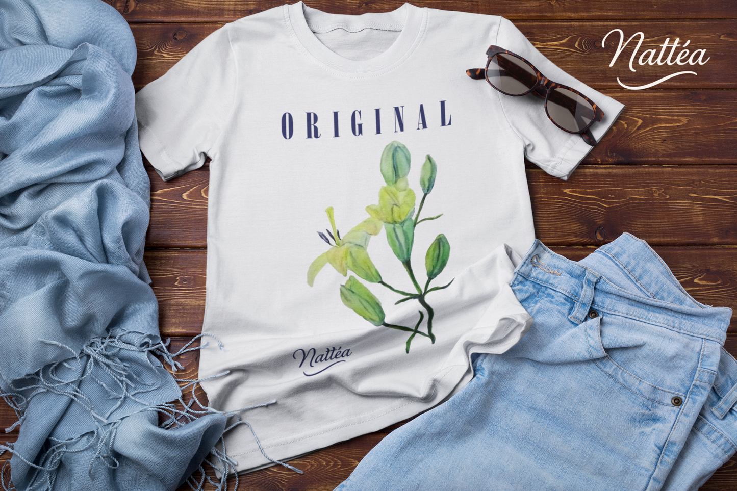 Nattéa Original Art T-Shirt – Watercolor Lilies Floral Design